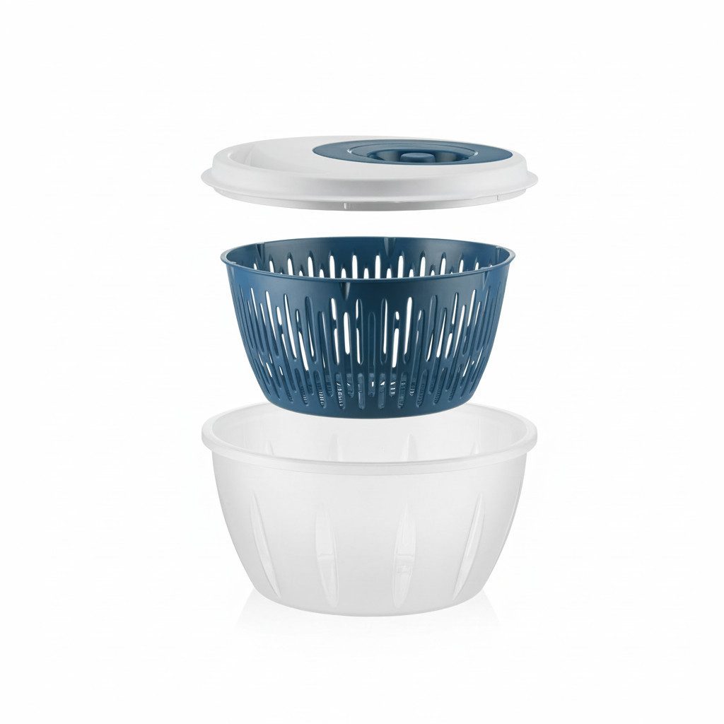 hausleben Salatschleuder Salatspinner mit Deckel, Abtropfsieb & Schüssel– Gemüse & Kräutern, (3-in-1 Set, Salatschüssel Set zum Waschen und Trocknen von Salat), 4,5L BPA-frei