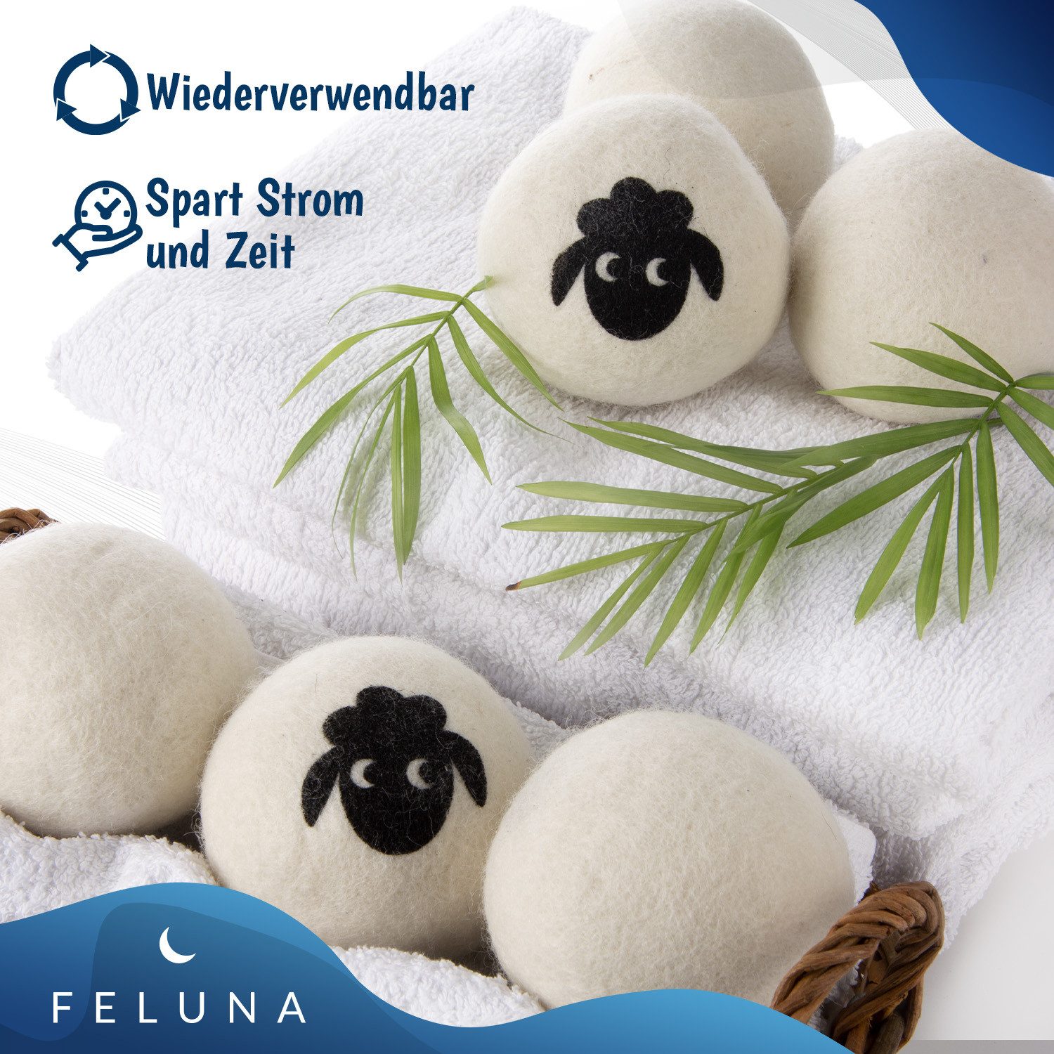Feluna Wäschekugel Öko Trocknerbälle aus 100 % Schafwolle –6er-Set,natürliche Weichspüler (6er Set), Biologischer Weichspüler aus 100% Schaf-Wolle