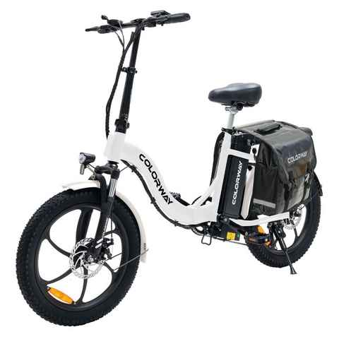 COLORWAY E-Bike mit Tasche 20 Zoll x 3.0 Fat 250W Faltrad, 36 V/15 Ah Shimano, 7 Gang Shimano, Kettenschaltung, Heckmotor, 540 Wh Batterie, Elektrofahrrad für Damen und Herren 160 - 185 cm, innerhalb der StVZO