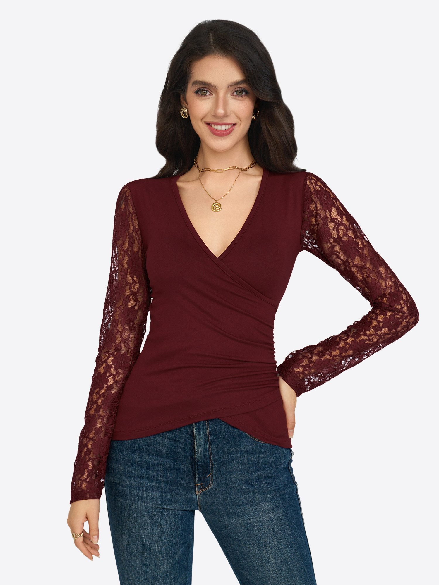 Imily Bela Shirttop Damen Schmal Geschnittenes Langarmshirt (Packung, 1-tlg., 1per-Pack) in Unifarbe