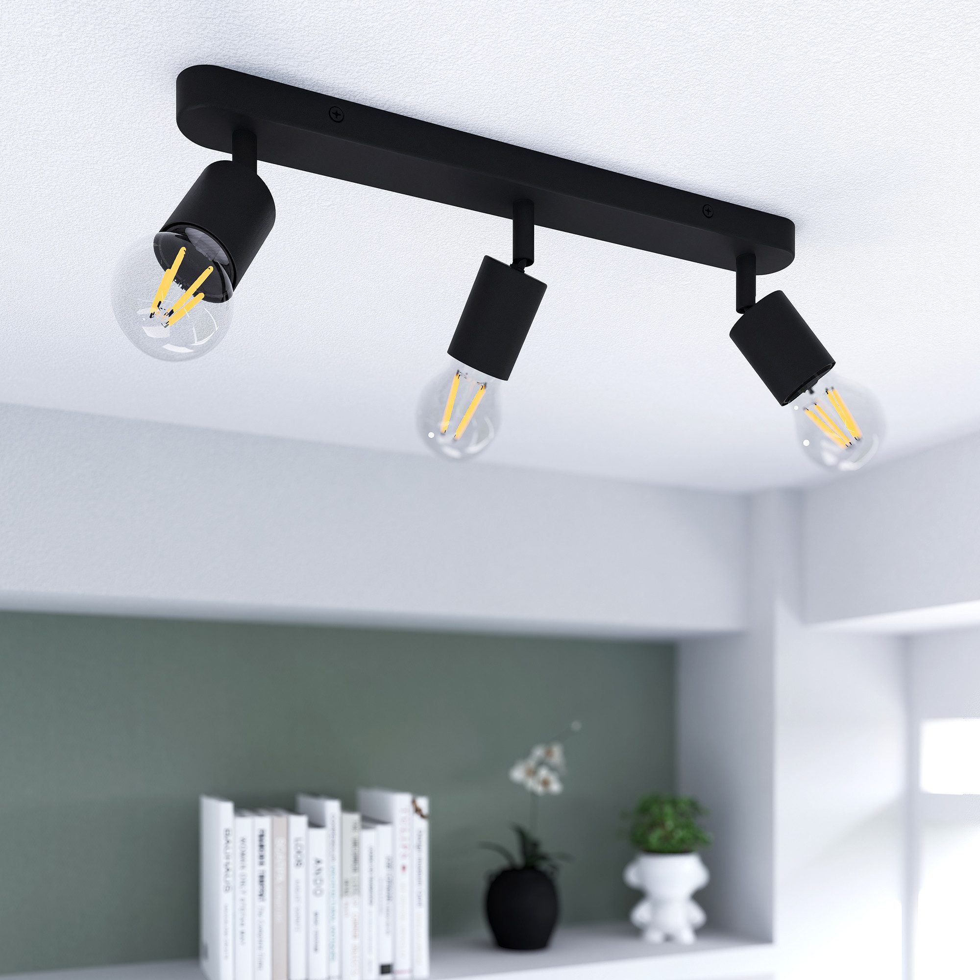linovum LED Aufbaustrahler AWORA Deckenleuchte 3 flammig schwarz mit fourSTEP LED E27 warmweiß, Warmweiß