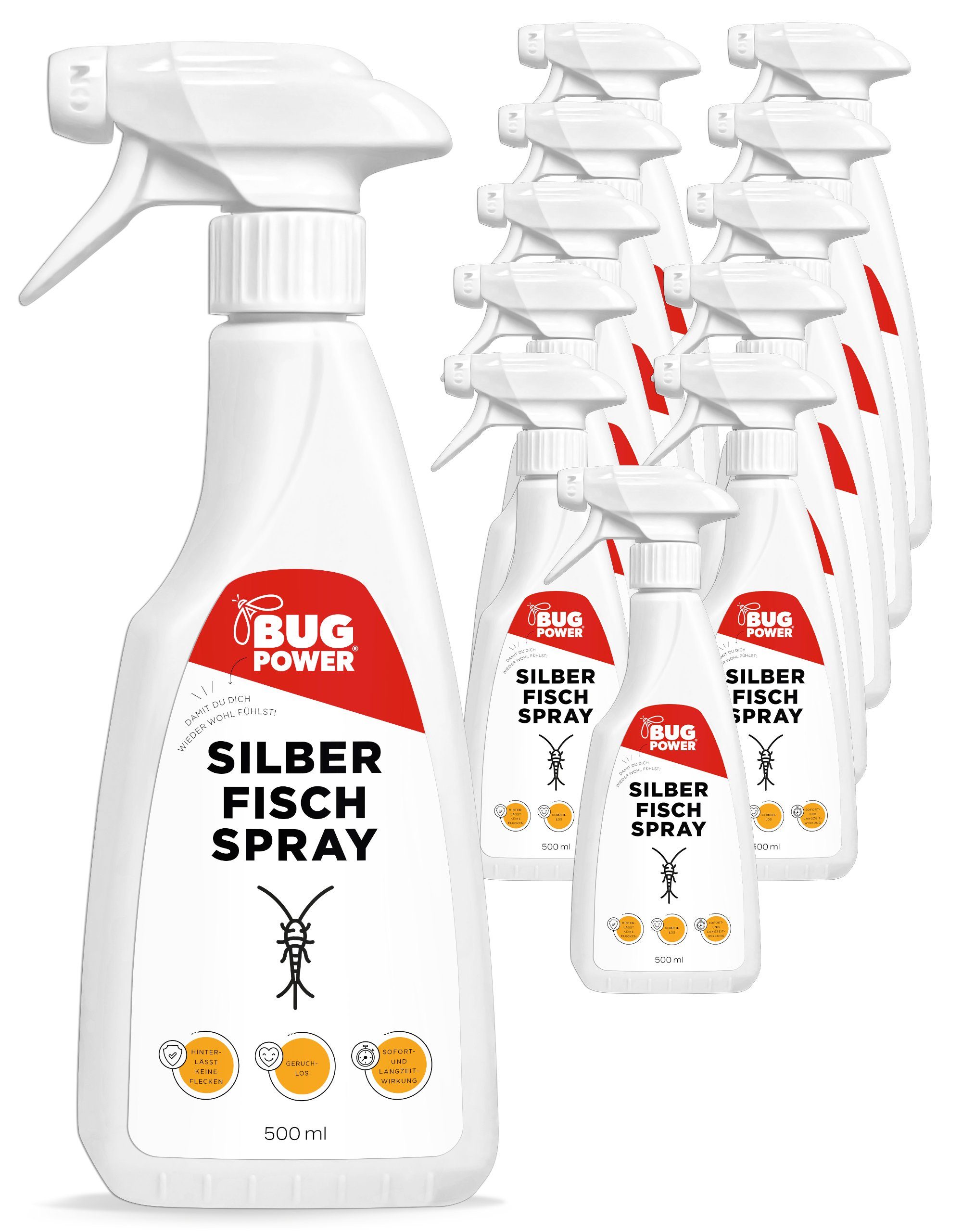 BugPower Insektenspray Silberfisch Spray gegen Papierfische & Silberfische, 500 ml, 12-St., mit Knock-down-Effekt