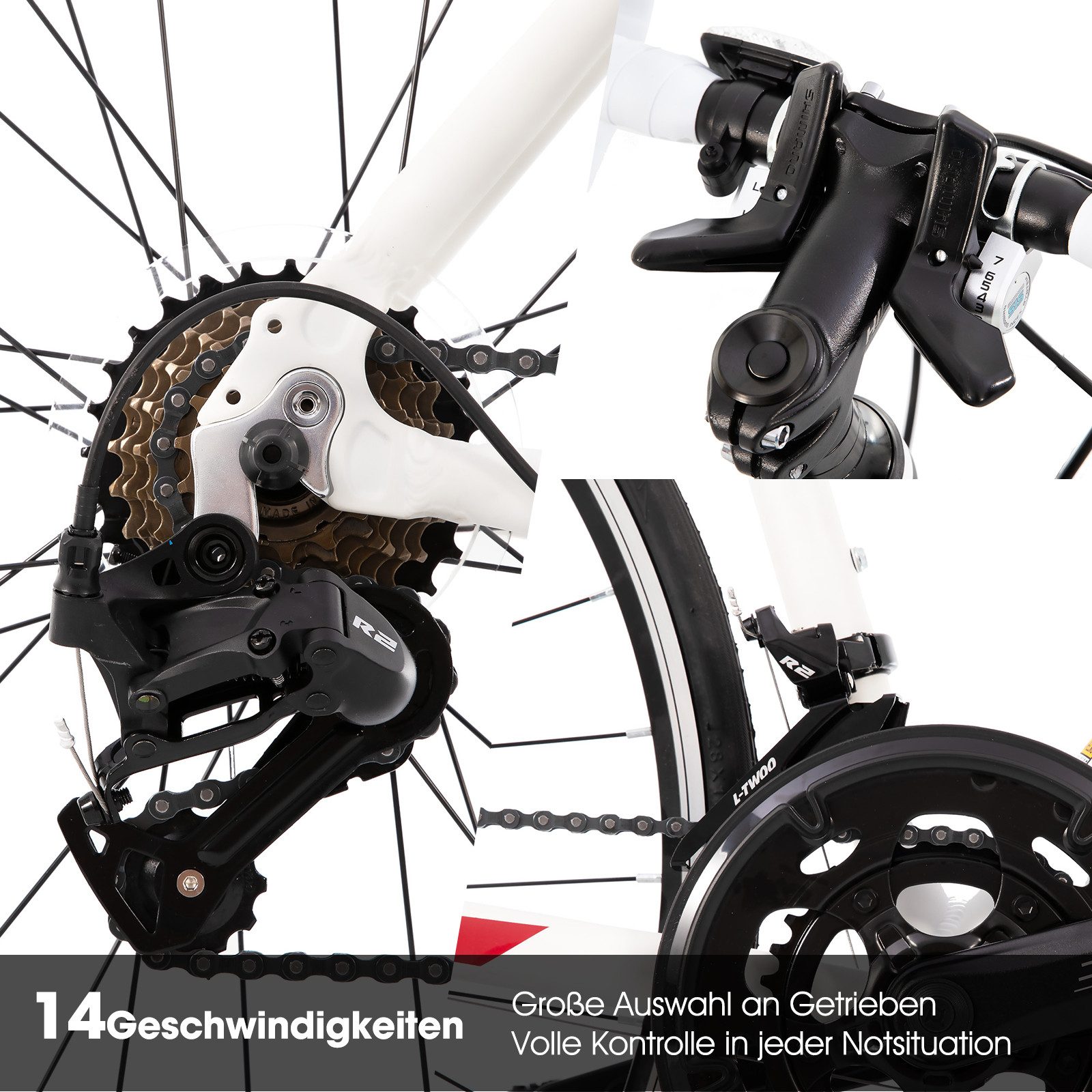 HILAND Rennrad 700c 28 Zoll Rennrad City Commuting Rennrad für Männer Frauen, 14 Gänge, Leichter Aluminiumrahmen, Doppelklemmbremse