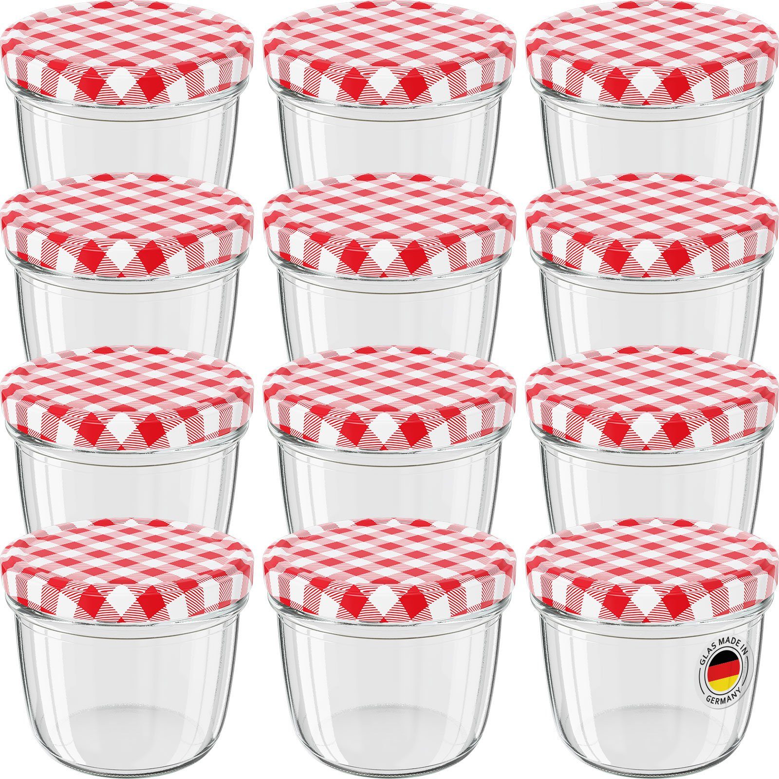 Wellgro Vorratsglas Einmachgläser Schraubdeckel rot kariert - 230 ml, (12-tlg)