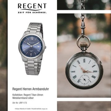 Regent Quarzuhr Regent Herren Uhr F-1173 Metall Quarz, Herren Armbanduhr rund, mittel (ca. 36mm), Metallarmband