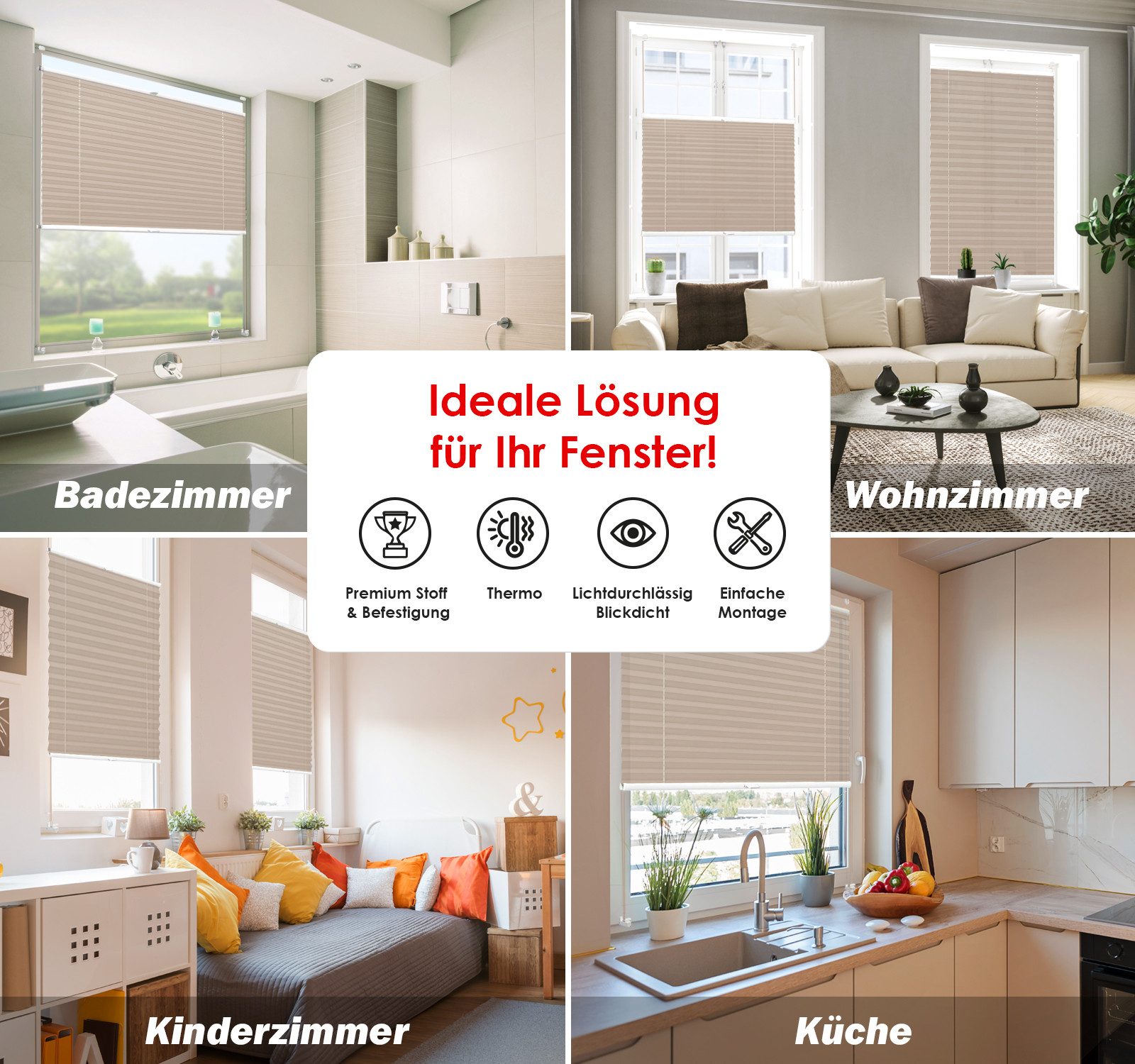 DomDeco Plissee Premium Thermo Plissee ohne Bohren, Sichtschutz, lichtdurchlässig, blickdicht, Klemmfix, Thermo-Wärmeschutz, verdunkelnd, blickdicht, Stufenlos