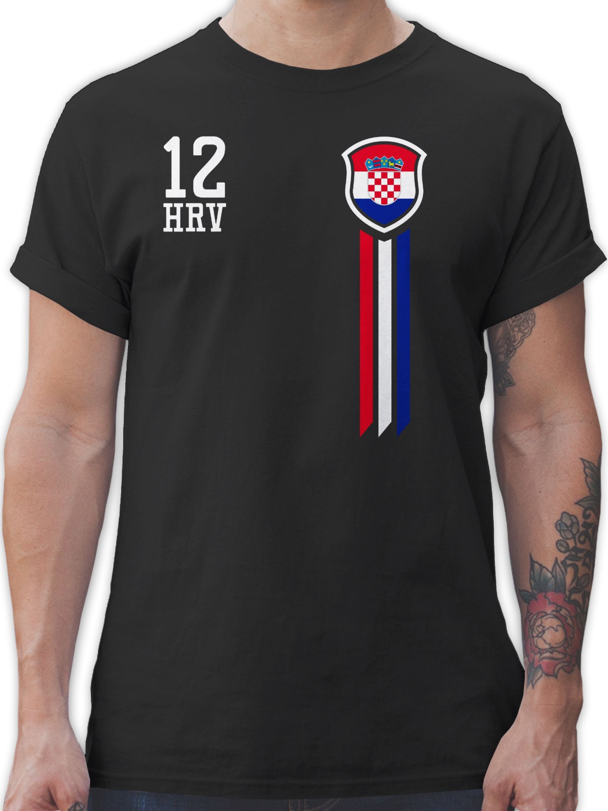 Shirtracer T-Shirt 12. Mann Kroatien Fan-Shirt Fussball EM 2024 3 Schwarz