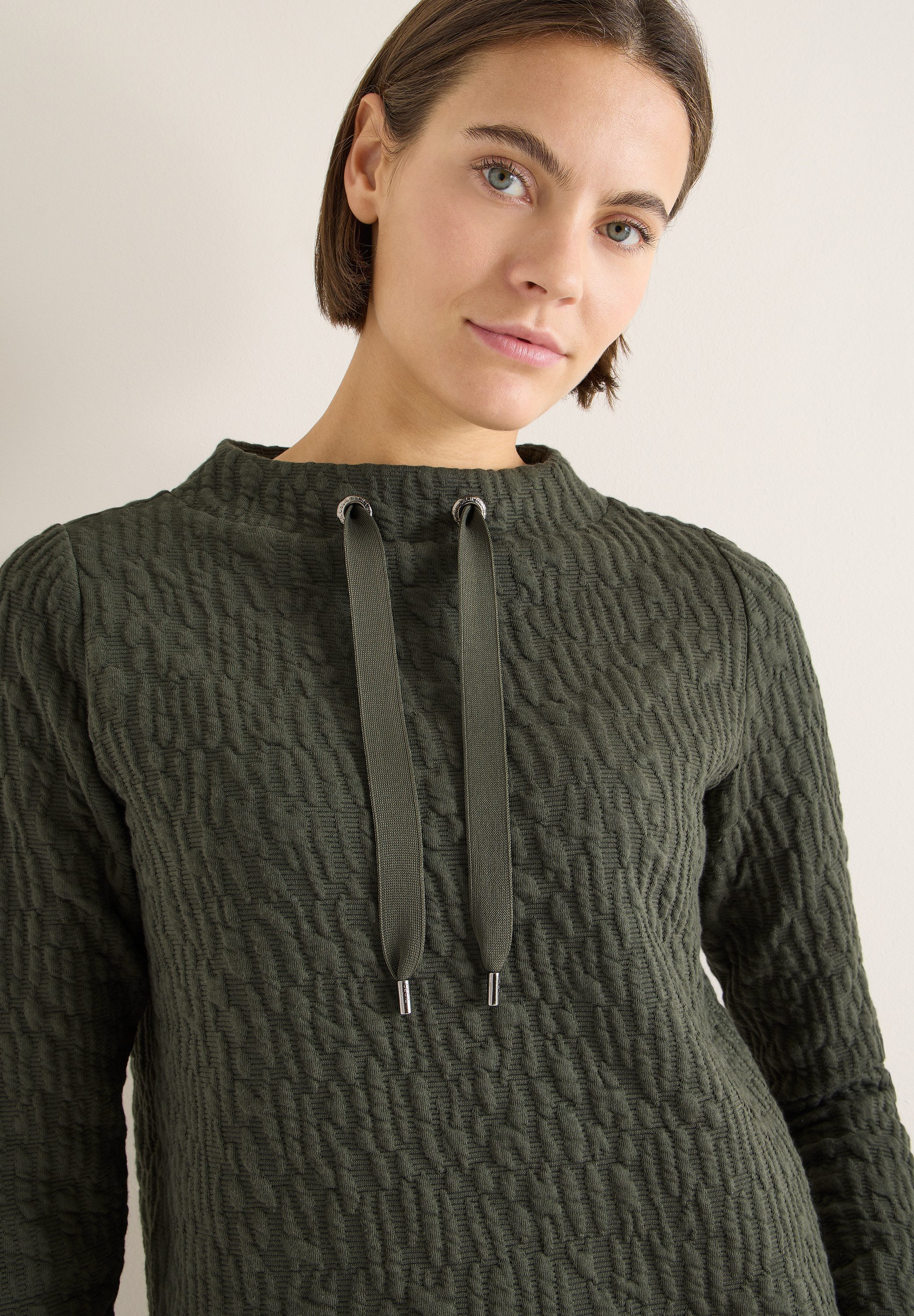 CECIL Sweater Jacquard Funnel Neck mit Strukturmuster günstig online kaufen
