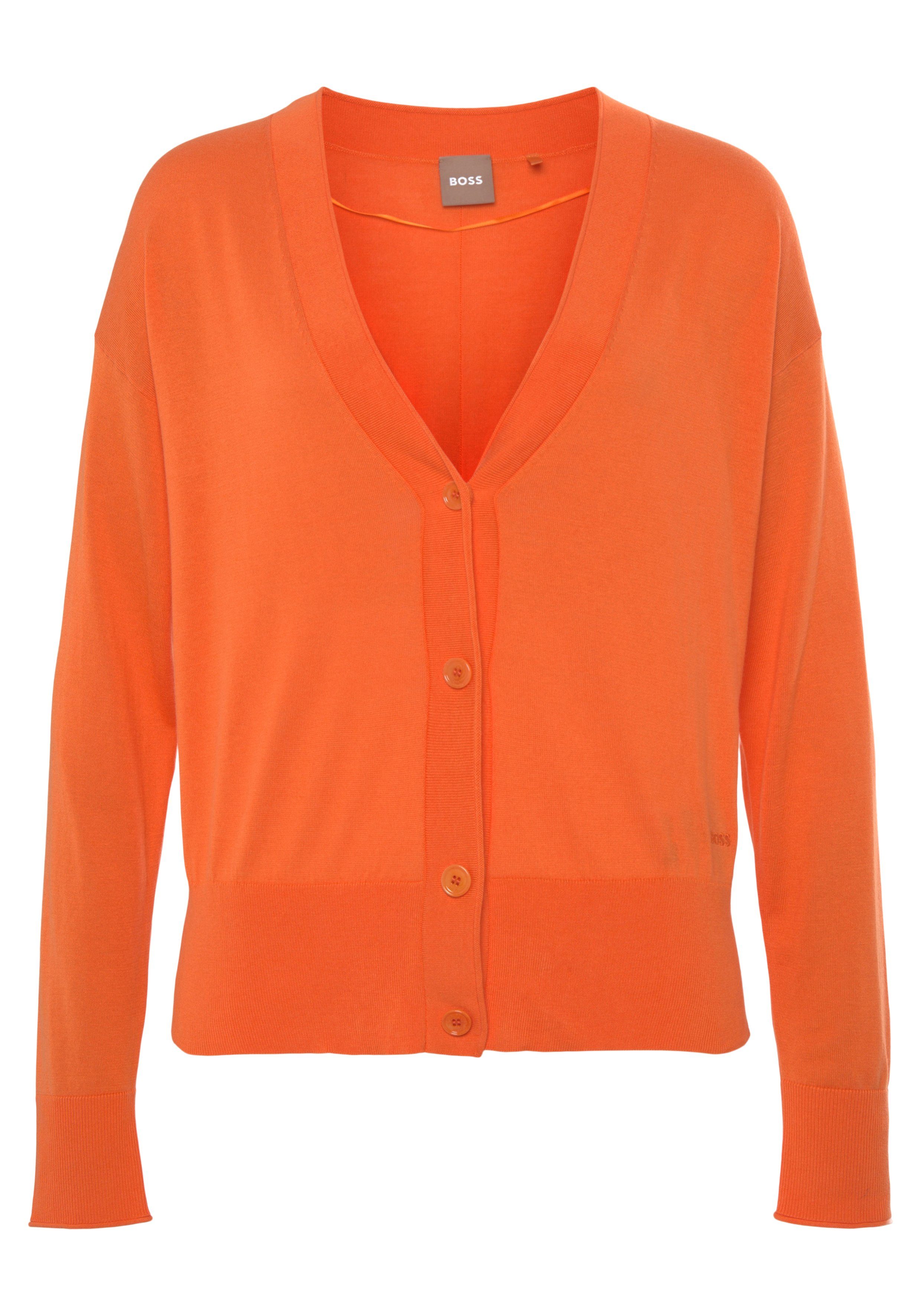 BOSS ORANGE C_Fedasa Strickjacke Kratzt Baumwollmischung mit Open_Orange nicht, angenehmer V-Ausschnitt