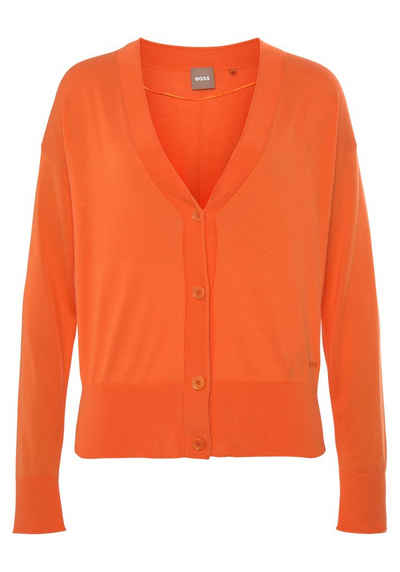 BOSS ORANGE Strickjacke C_Fedasa mit V-Ausschnitt, Kratzt nicht, angenehmer Baumwollmischung