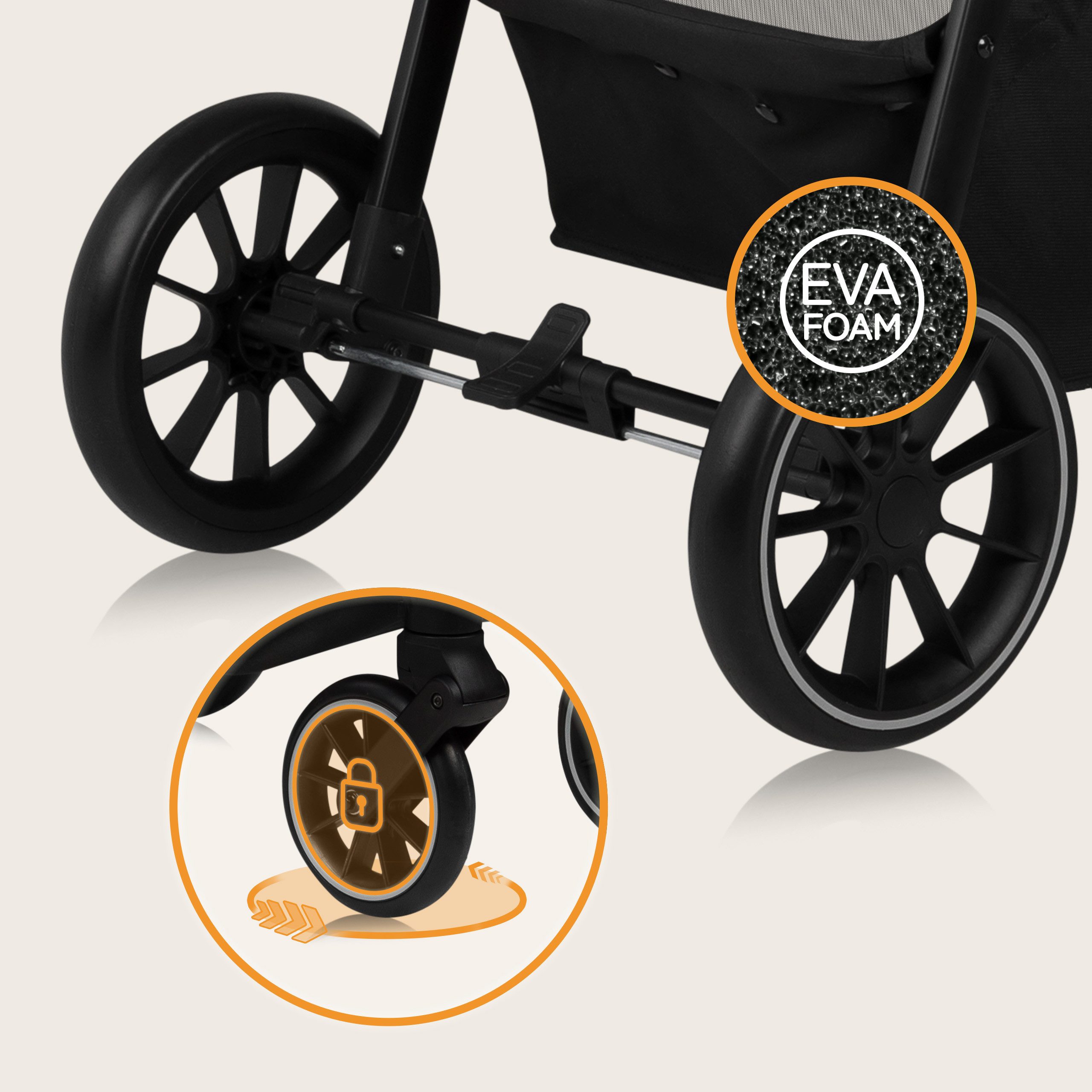 lionelo Kombi-Kinderwagen EMMA ONE, (Set), Wartungsfreie Räder/Einhand-Faltmechanismus/XXL-Verdeck