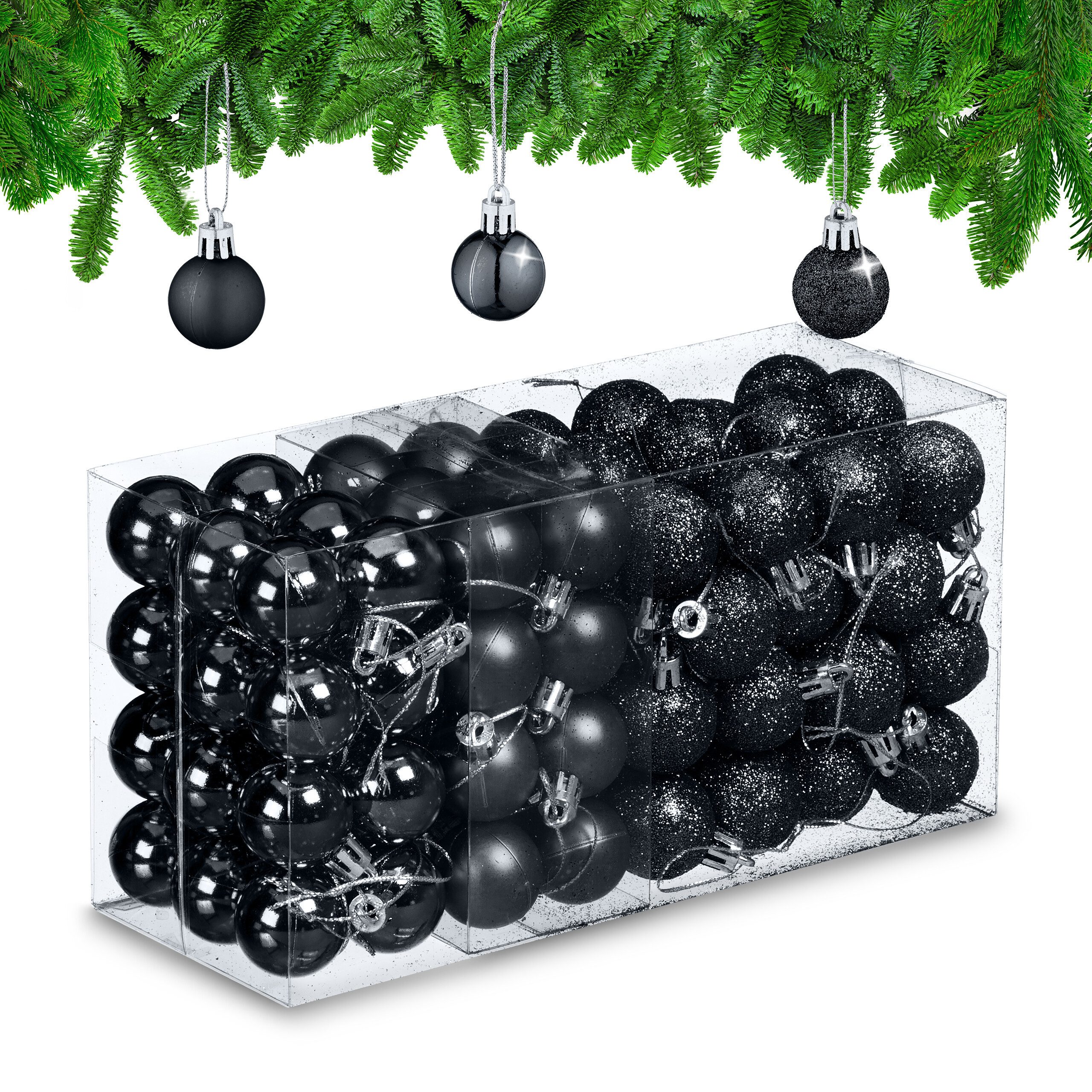 relaxdays Weihnachtsbaumkugel Новогодние шары im 96er Set, schwarz