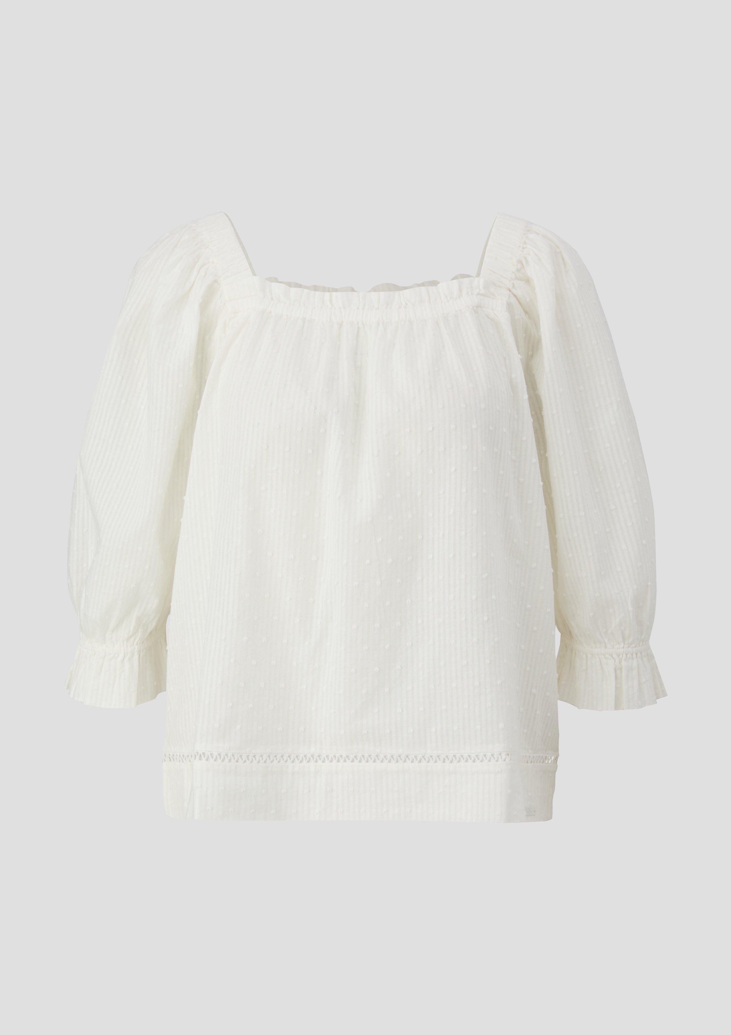 Langarmbluse Off-Shoulder-Bluse mit Dobby-Struktur