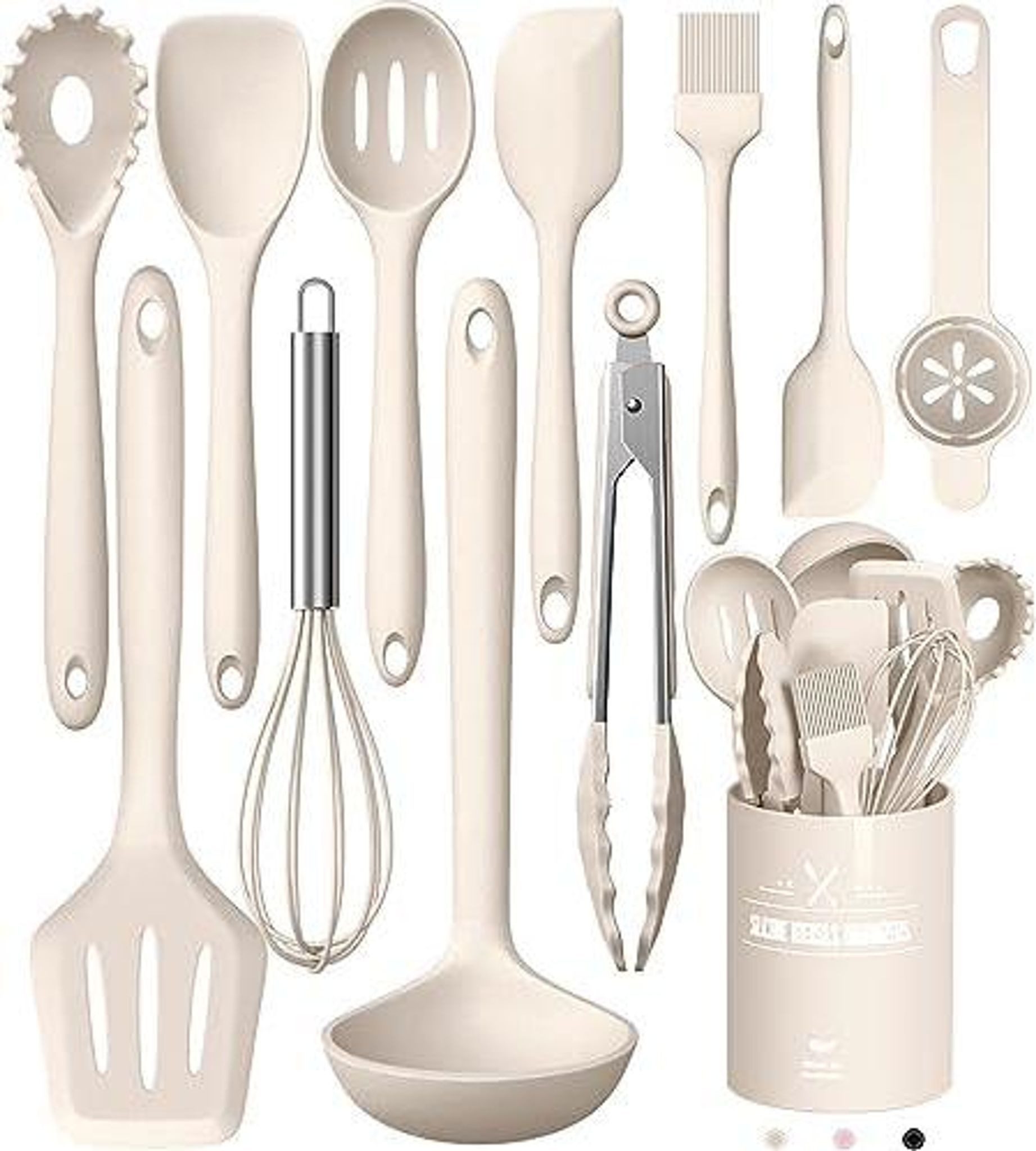 FELIXLEO Kochbesteck-Set 12-teiliges Küchenhelfer Set Silikon Kochbesteck mit Halter Khaki