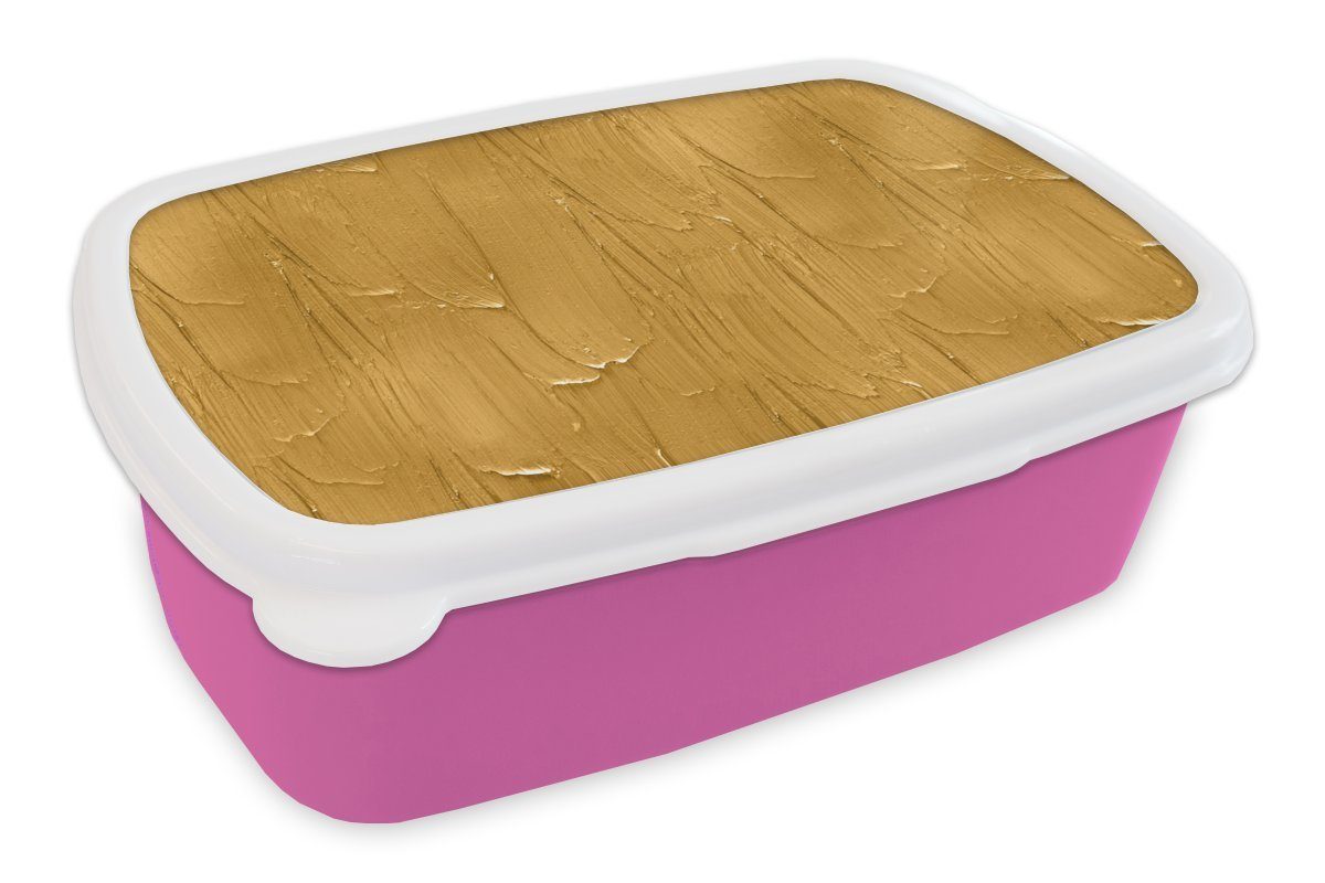 MuchoWow Lunchbox Farbe - Muster - Ocker, Kunststoff, (2-tlg), Brotbox für Erwachsene, Brotdose Kinder, Snackbox, Mädchen, Kunststoff rosa
