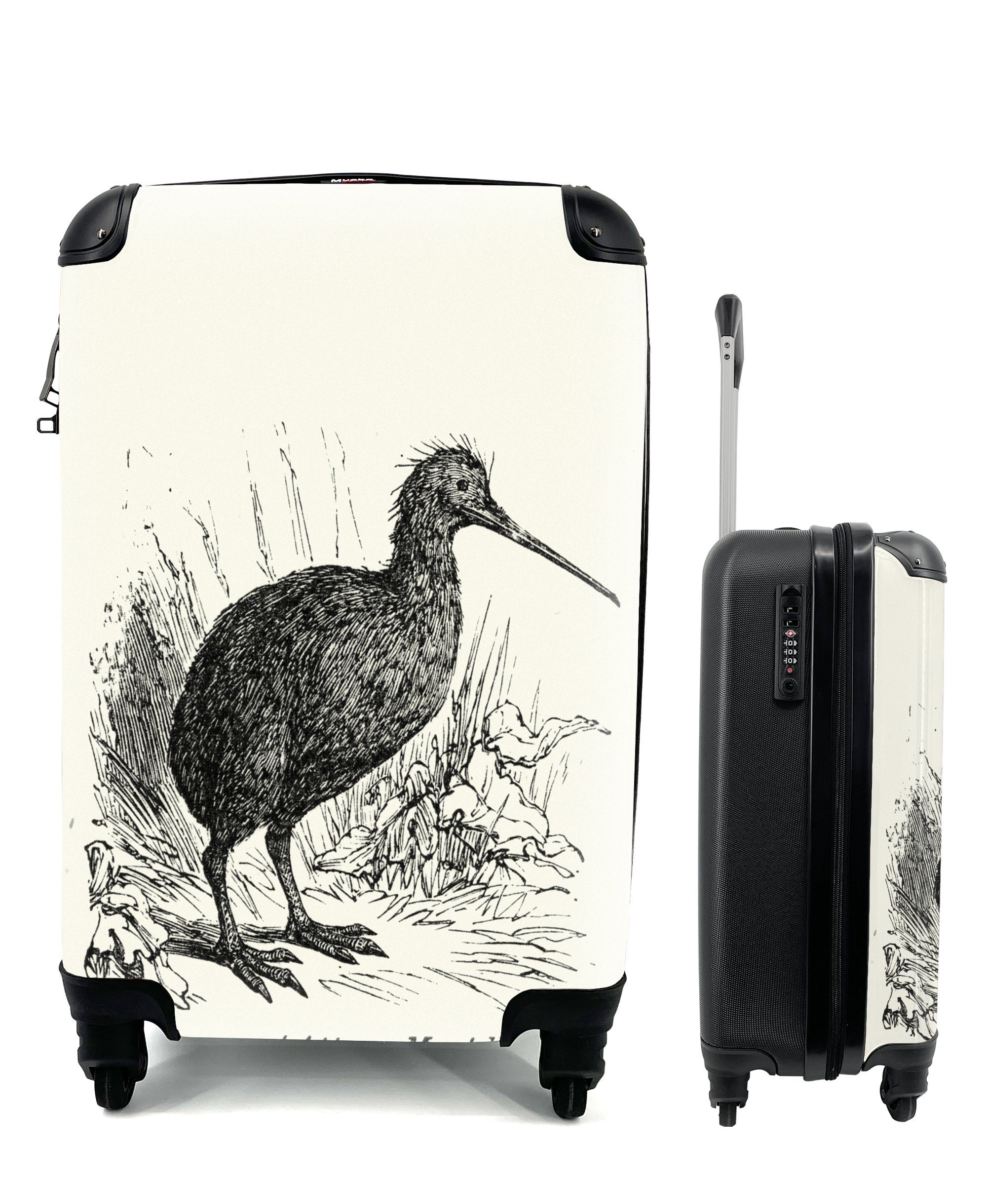 MuchoWow Handgepäckkoffer Illustration eines Kiwi-Vogels in Neuseeland, 4 Rollen, Reisetasche mit rollen, Handgepäck für Ferien, Trolley, Reisekoffer