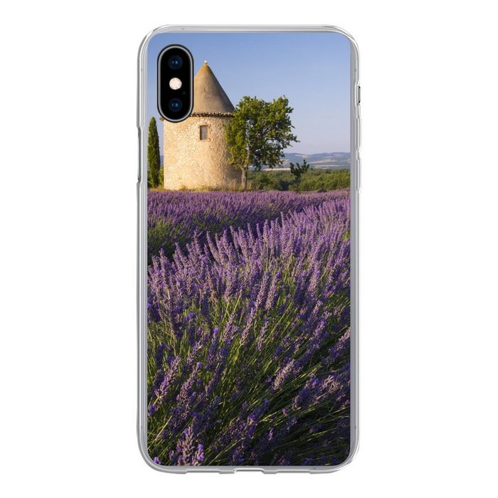 MuchoWow Handyhülle Runder Turm auf einem Lavendelfeld in Frankreich Handyhülle Apple iPhone Xs Smartphone-Bumper Print Handy