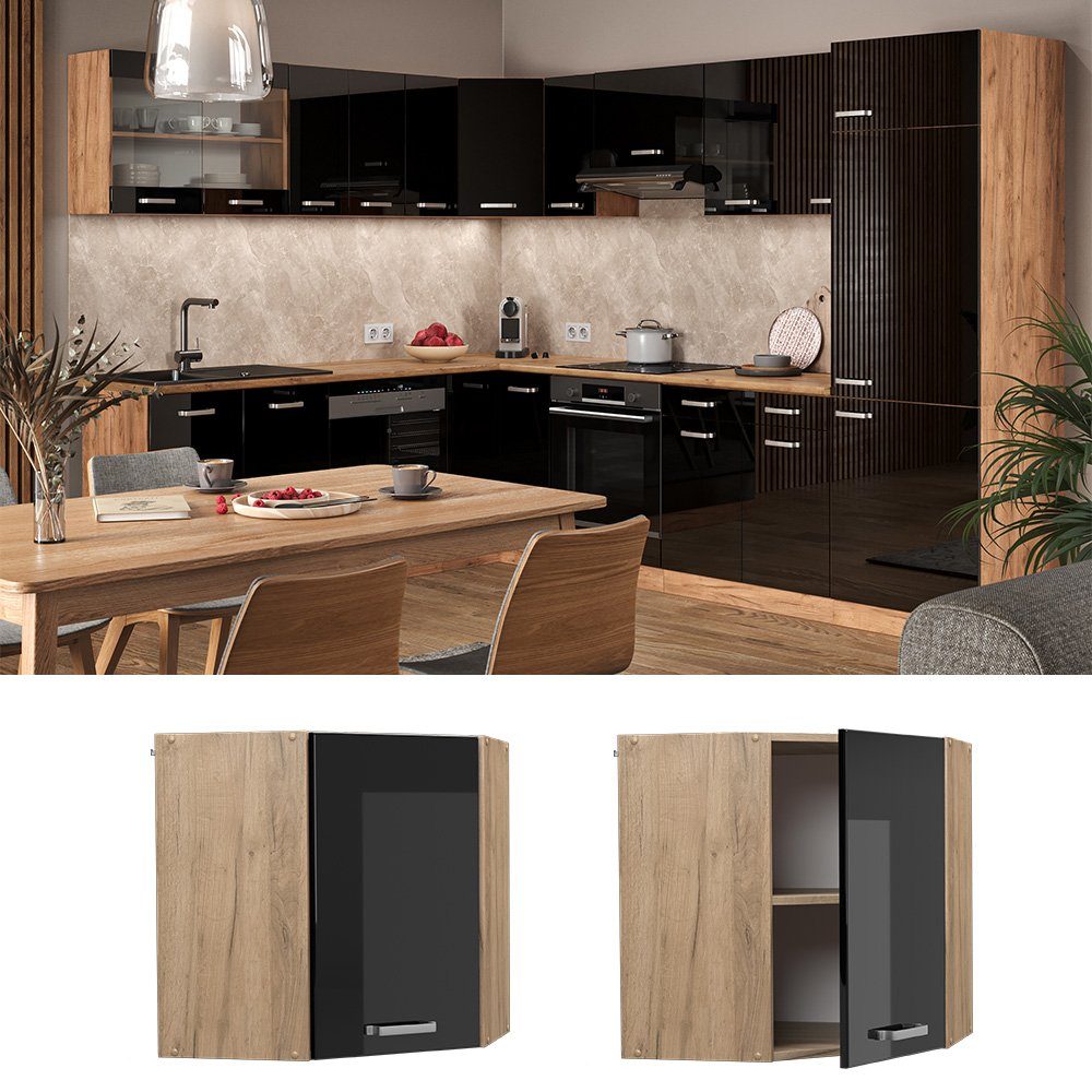 Vicco Eckhängeschrank R-Line, Schwarz Hochglanz/Goldkraft Eiche, günstig online kaufen