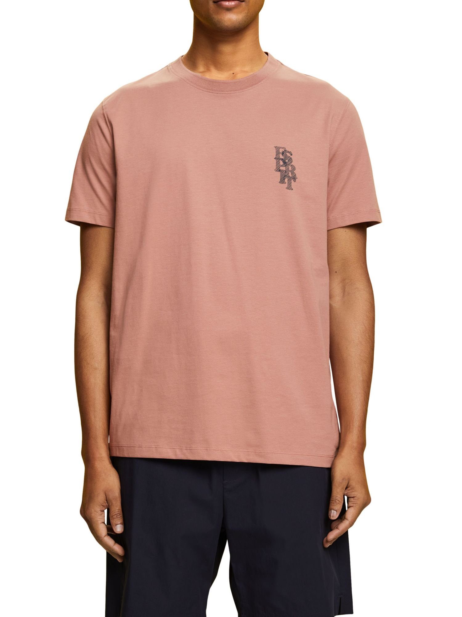 Esprit T-Shirt PINK mit OLD DARK Logo, 100 (1-tlg) % Baumwolle T-Shirt