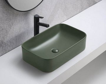 einfachgutemoebel Waschtisch-Set Badezimmer Waschplatz VITTAVLA 140cm, Aufsatzbecken grün, matt-weiß, (Badmöbel Set, 1-St., Doppel-Waschtisch Unterschrank)