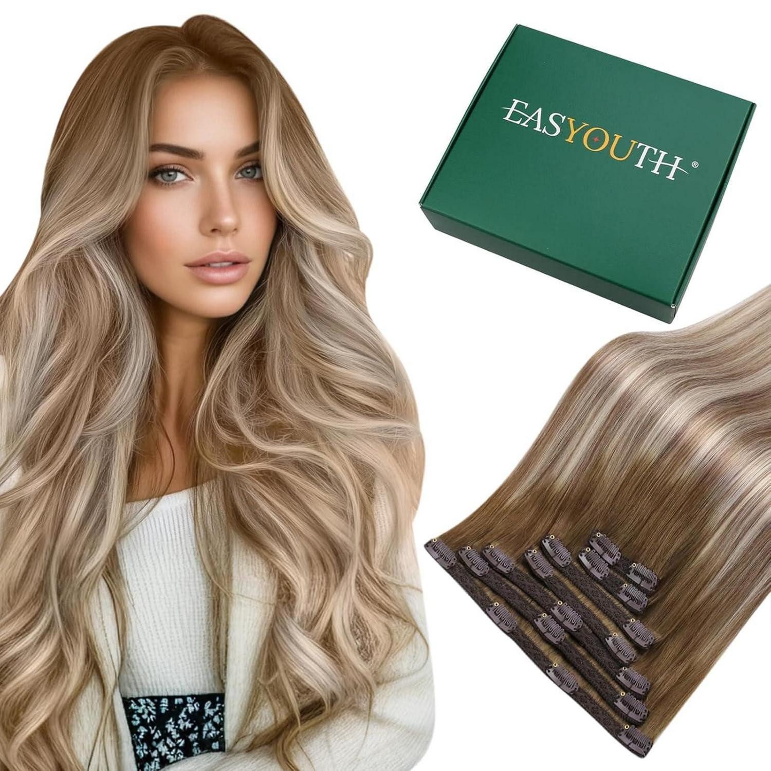 Echthaar-Extension Clip in Extensions Echthaar Ombre Blond 45cm 7pcs 1-8 cp #3 8 22