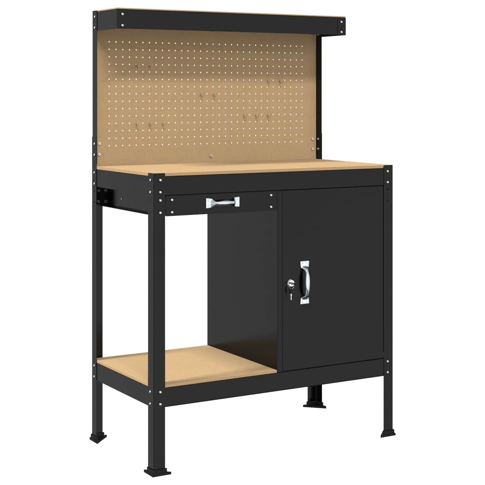 vidaXL Werkbank Werkbank Schwarz 90 x 49 x 141 cm Sperrholz und Metall