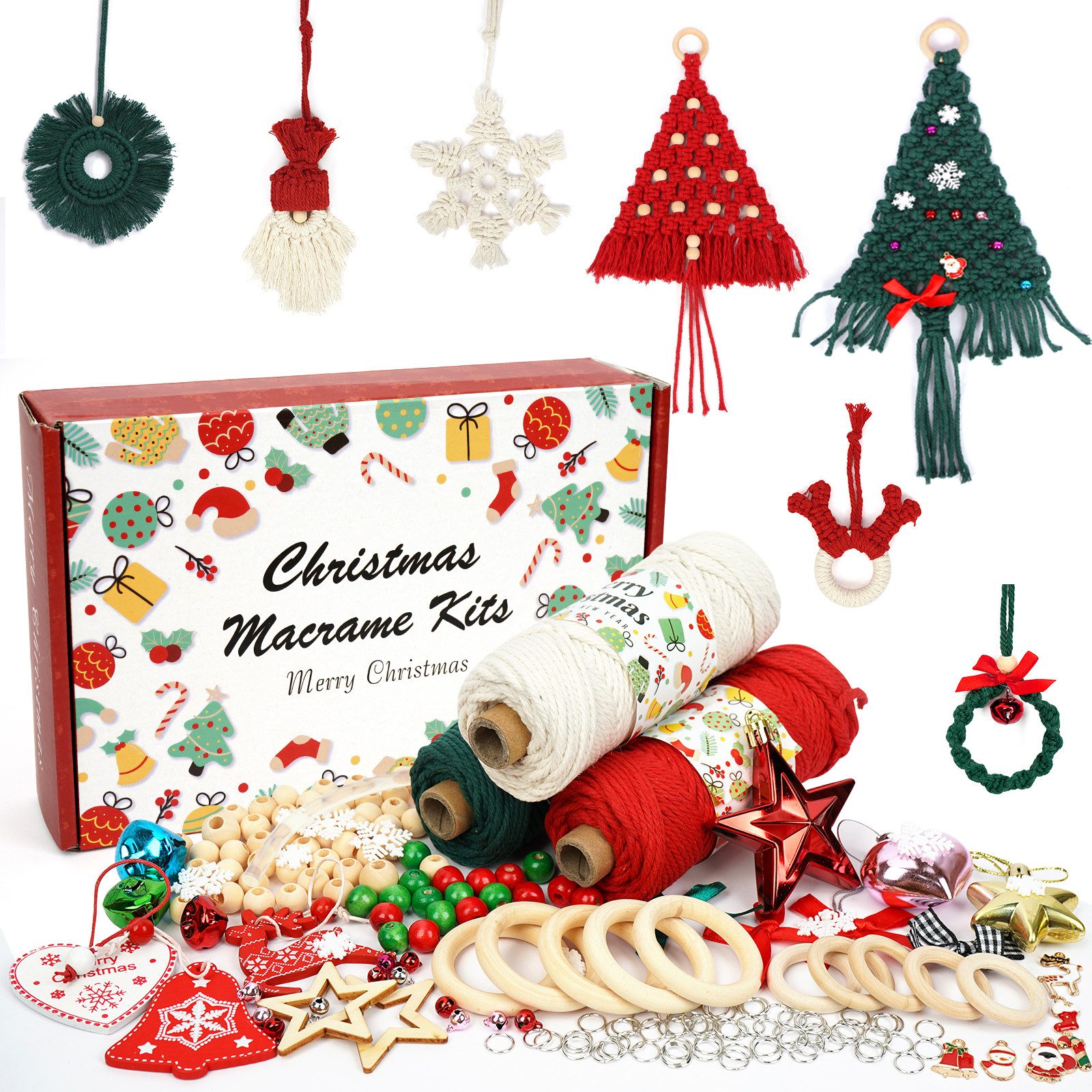 OSTWOLKE Makramee Garn Set DIY Makramee Weihnachtsdeko Set mit Anleitung Bastelgarn, (1-St)