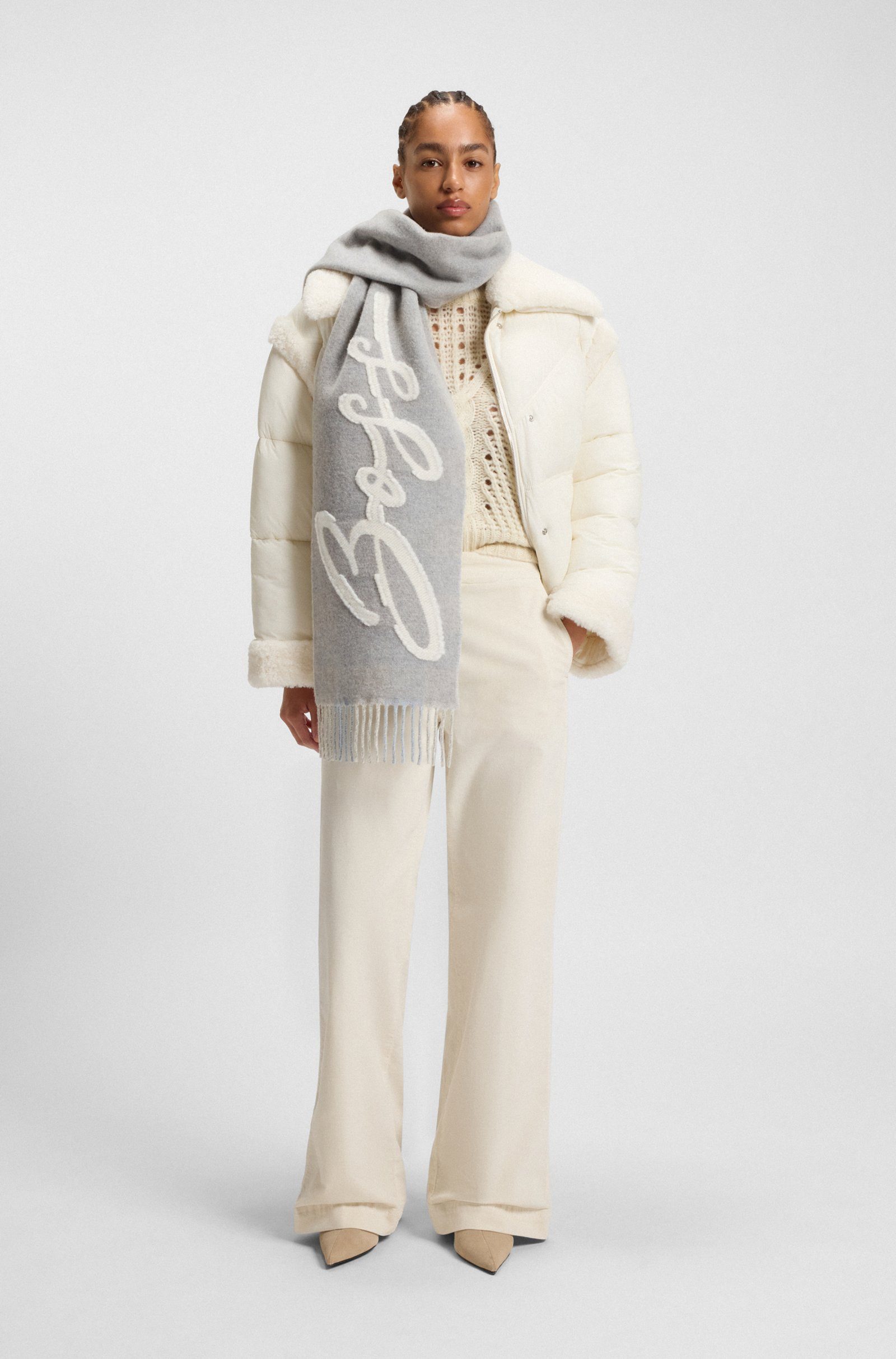 BOSS Schal aus Woll-Mix mit Karo-Muster und Logo, (keine Angabe, 1-St. kein günstig online kaufen