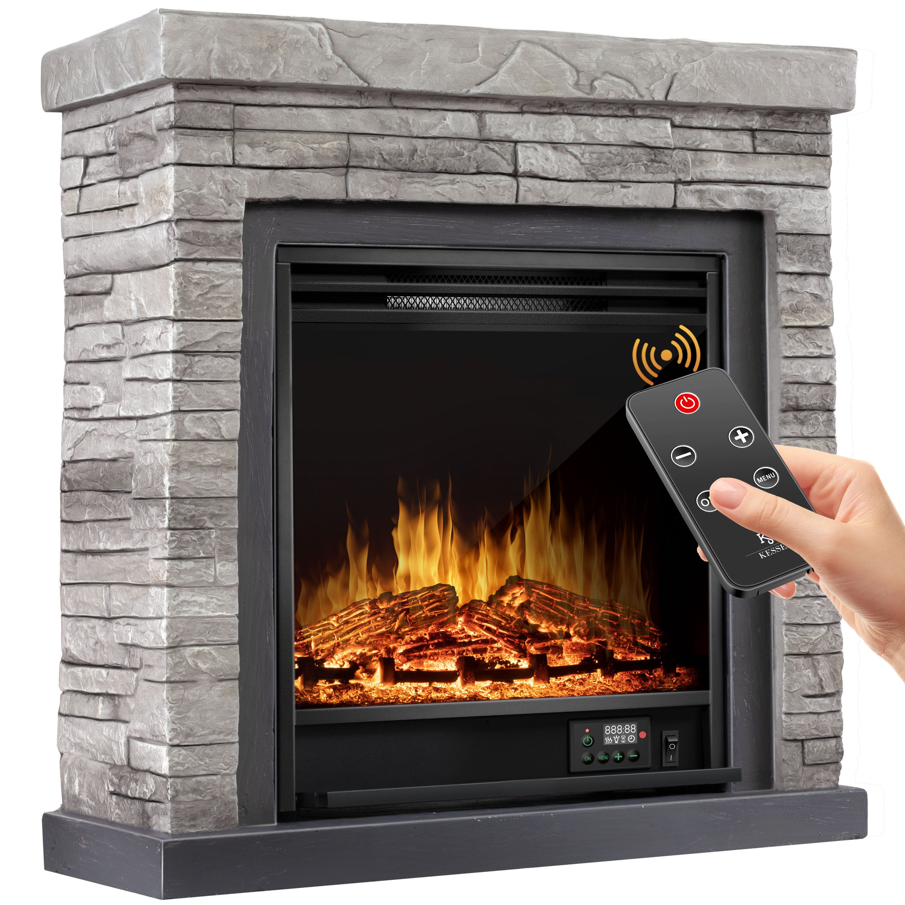 KESSER Elektrokamin, Elektrokamin Standkamin Kamin elektrisch mit LED 3D-Flamme
