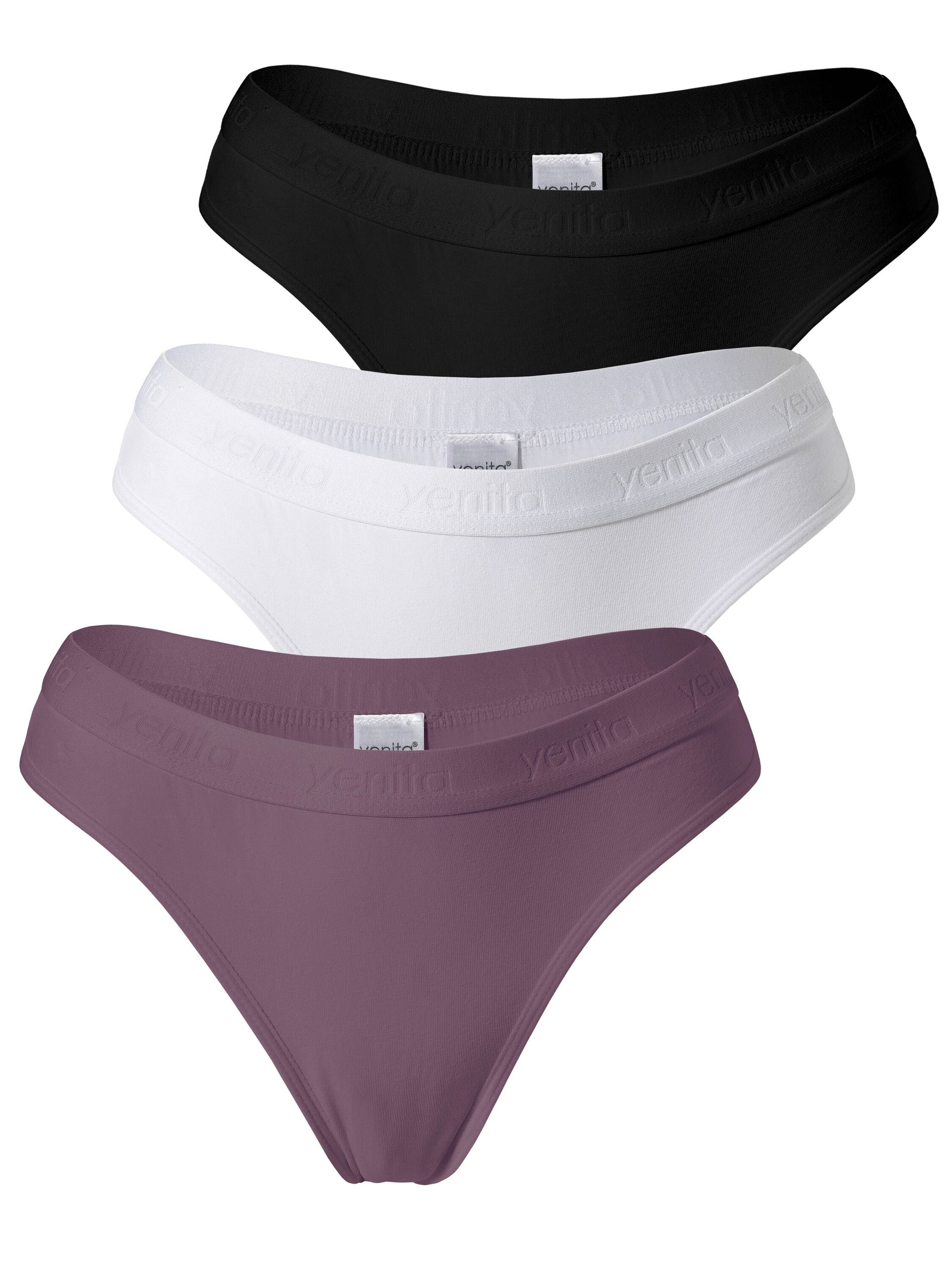 Yenita® String Damen Tanga mit elastischem Logobund (3-St) in angenehmer Baumwoll-Stretchqualität