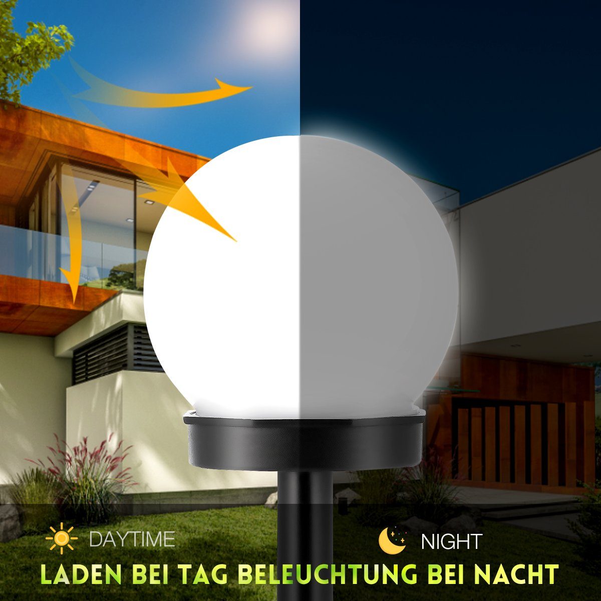 LED Gartenleuchte mit Garten cm Tageslichtweiß, Gartenstrahler, LETGOSPT Erdspieß x LED Außen, integriert, wasserdicht LED Solar Solarleuchte Kugel L33 Solarlampe fest ∅10 Kunststoff, für