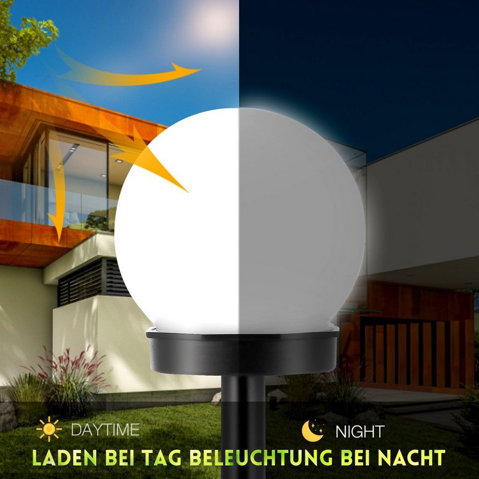 LETGOSPT LED Solarleuchte Solar Gartenleuchte wasserdicht Solarlampe für  Garten Außen, LED fest integriert, Tageslichtweiß, LED Kugel mit Erdspieß  Kunststoff, Gartenstrahler, ∅10 x L33 cm