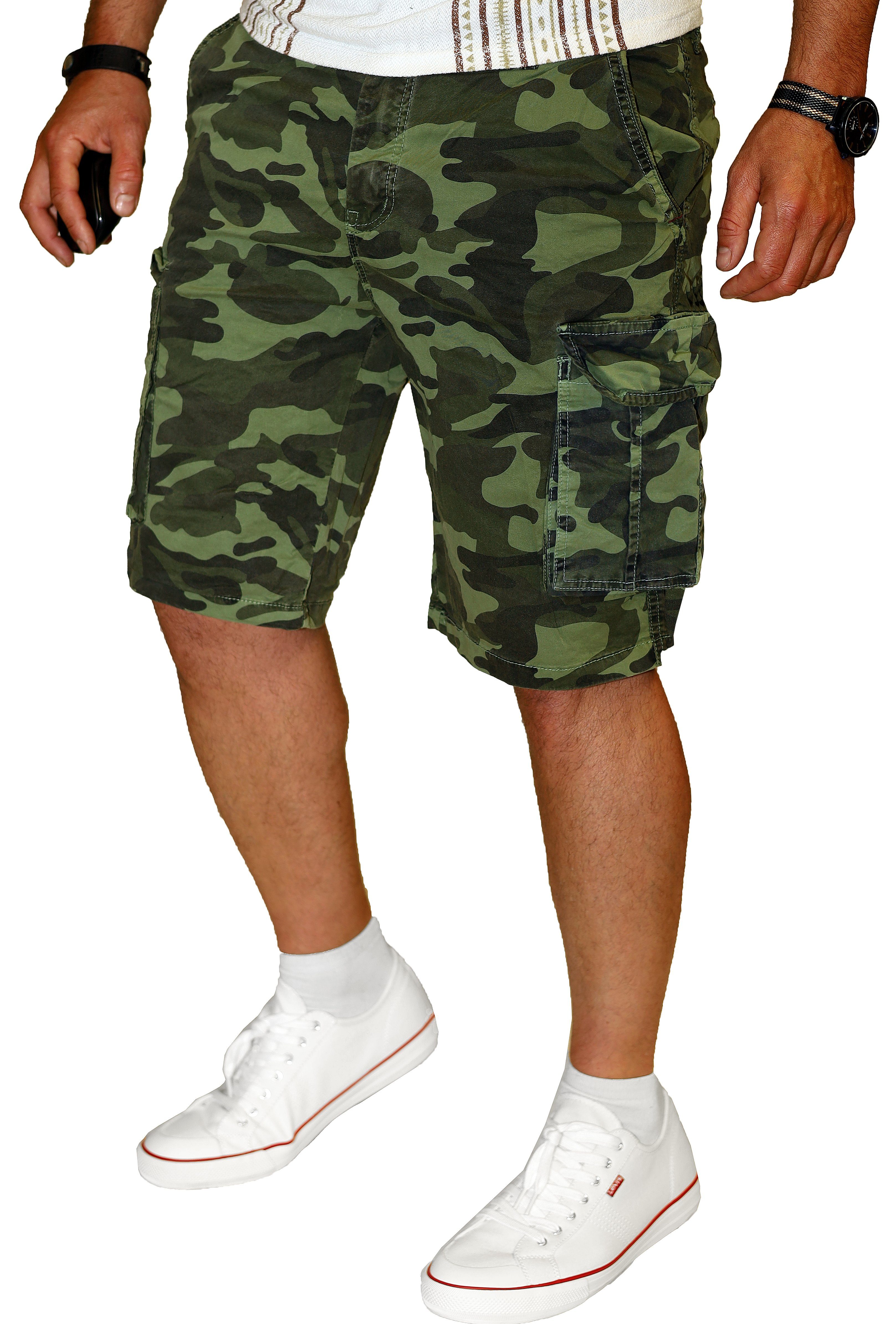 kurze Short 100% Cargoshorts Set RMK Army Baumwolle Hose Bermuda Camouflage Tarn aus Grün Herren in Tarnfarben,