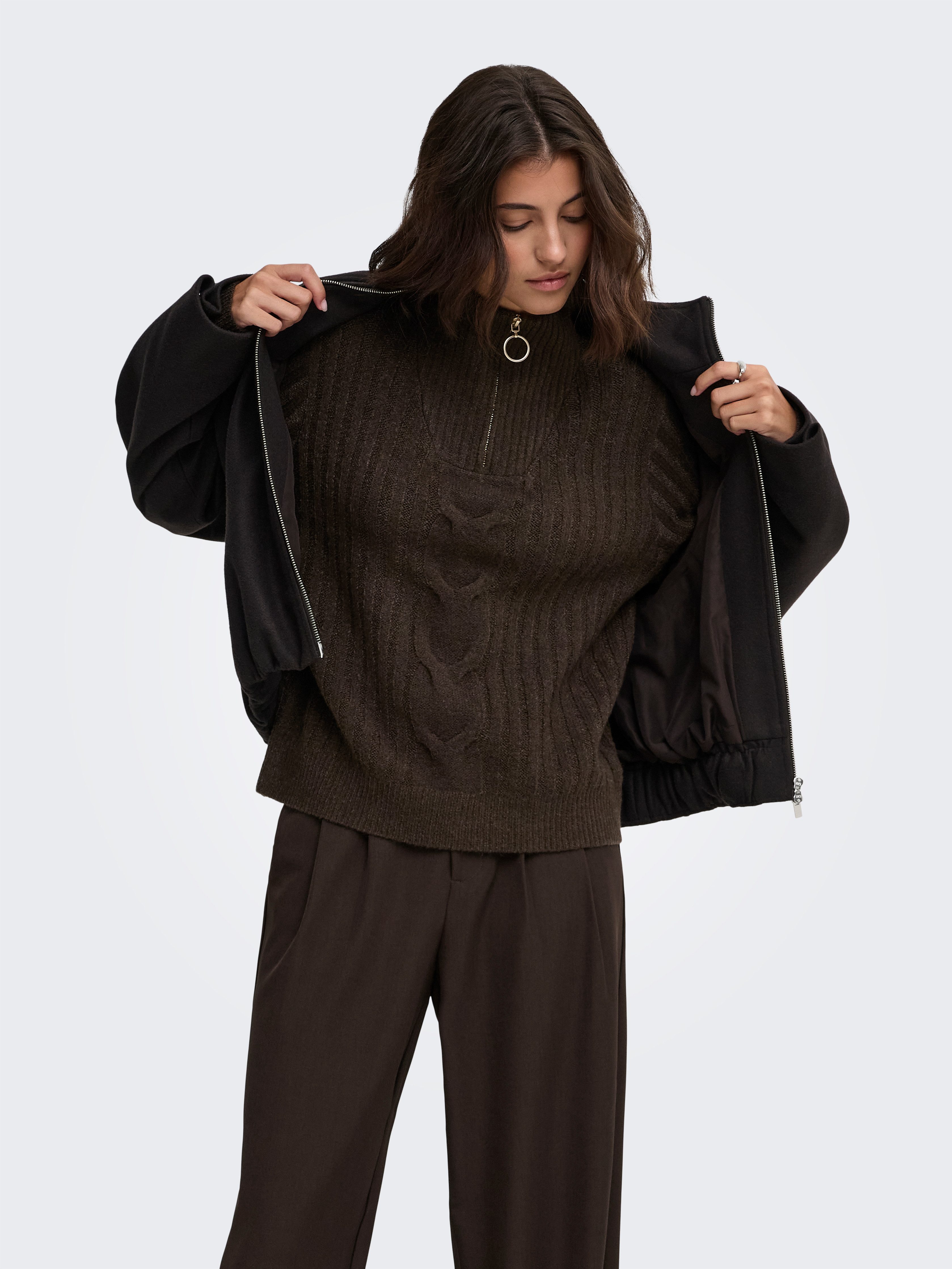 JDY Stehkragenpullover JDYANDREA L/S ZIP CABLE PULLOVE KNT NOOS Materialmix