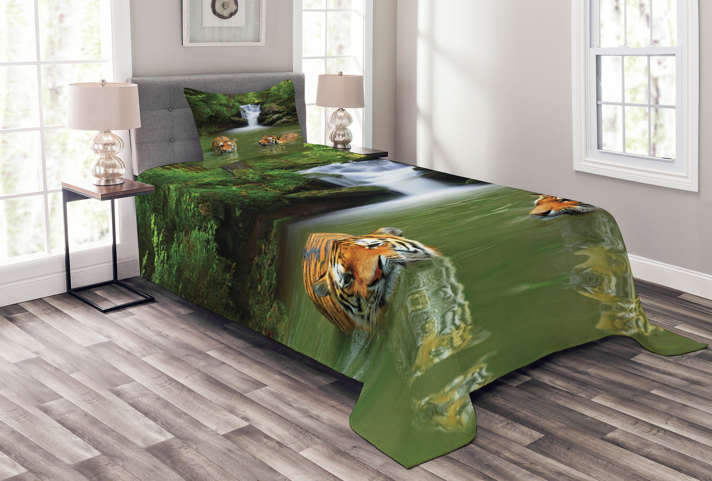 Tagesdecke Kissenbezügen Waschbar, mit Sibirische Safari Tiger Set Abakuhaus,