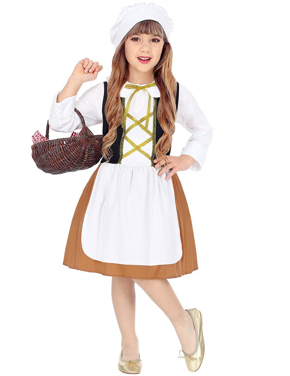 Widmann S.r.l. Kostüm Magd-Kostüm für Mädchen Mittelalter Faschingskostüm weiss-braun