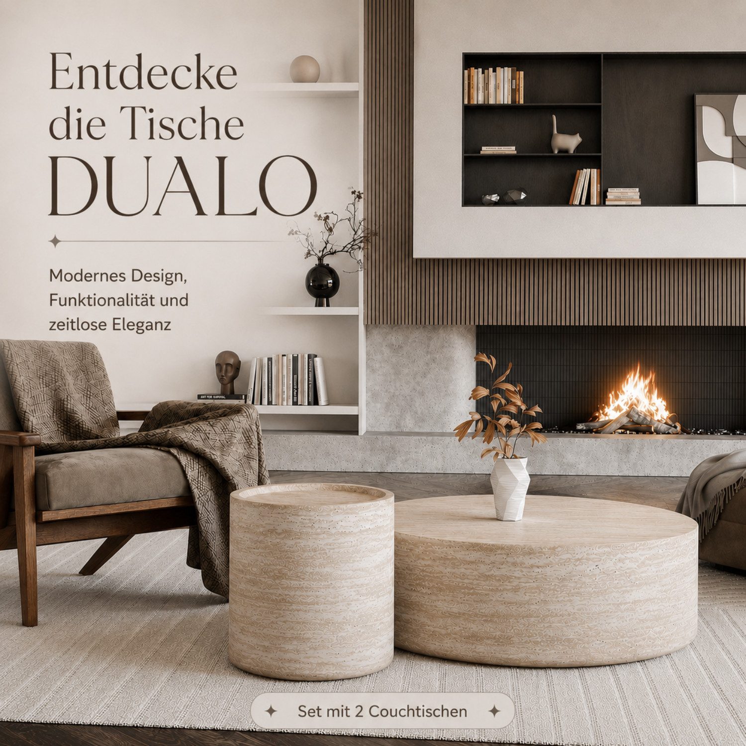 Lookway Couchtisch DUALO Couchtisch-Set – Modernes Design fürs Wohnzimmer (2er Set), Durchmesser: ⌀90 cm & ⌀40 cm