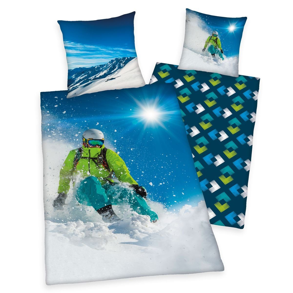 Herding Bettwäsche Skifahrer 135x200cm Wintersonne Blau Weiß, Renforcé, 2 t günstig online kaufen