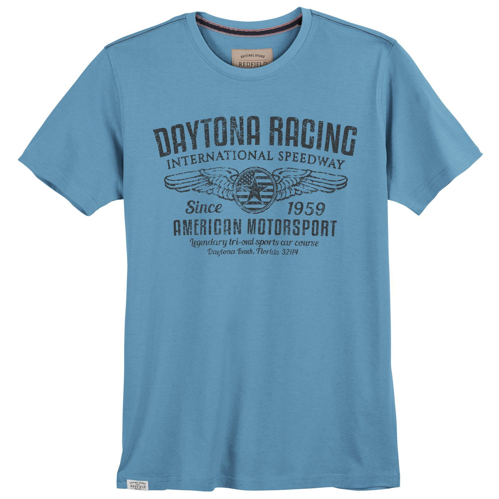 redfield Rundhalsshirt Redfield Große Herren Größen Daytona hellblau Racing T-Shirt