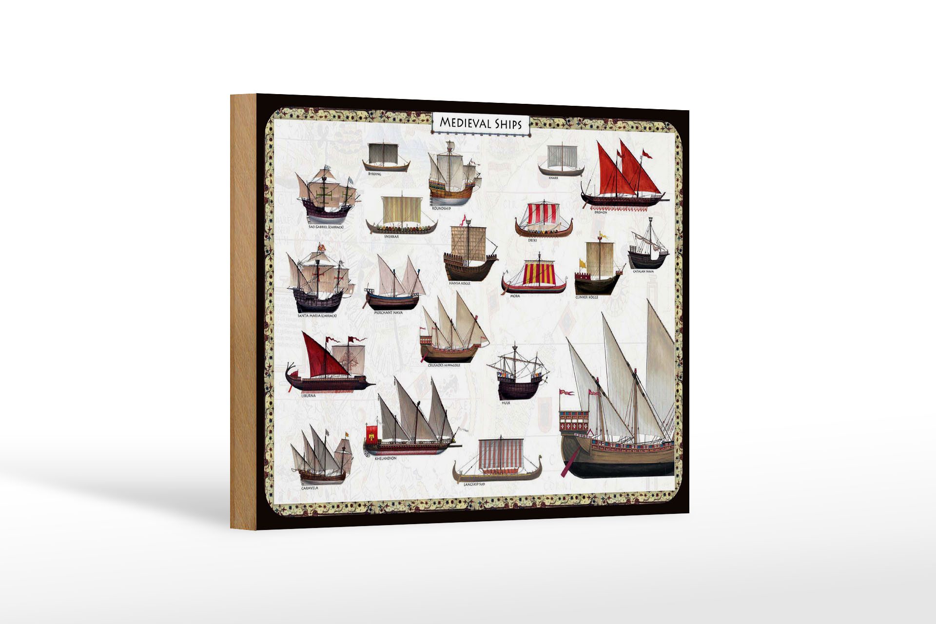 Femer GmbH Holzbild Hinweis 12x18 cm Medieval Ships verschiedene Schiffe, (1 St), Glatte Holzfaserplatte (MDF), vorn beschichtet