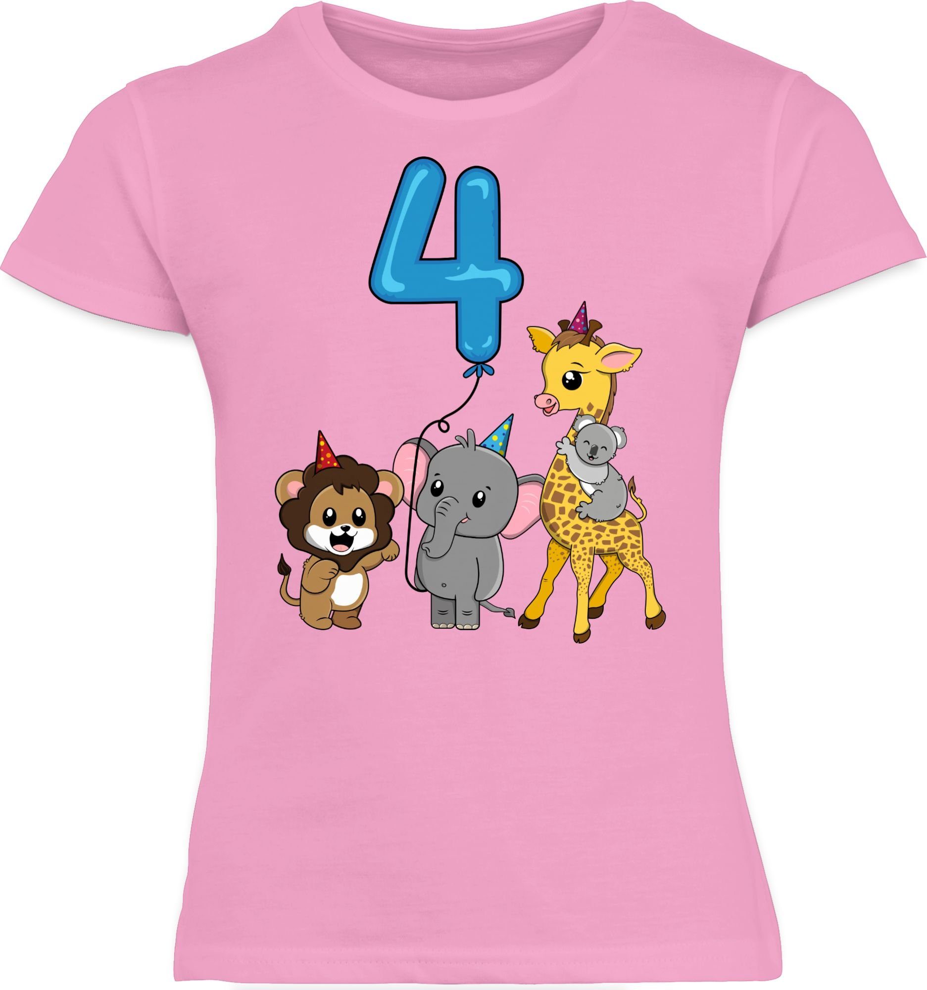 3 mit Ballon Geburtstag Tiere 4. Shirtracer Rosa Vierter T-Shirt