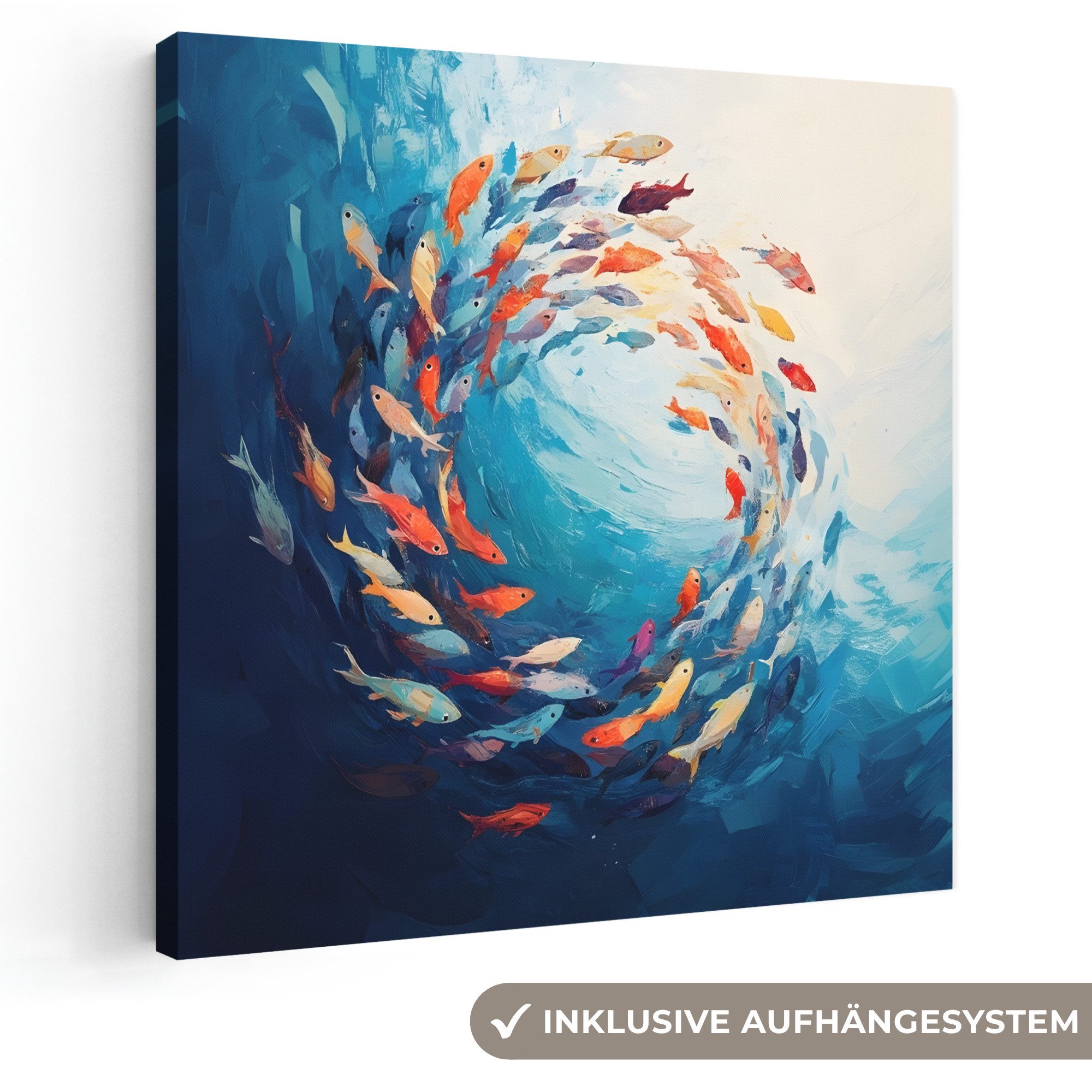 OneMillionCanvasses® Leinwandbild Meer - Fische - Bunt - Dynamisch, Fotodruck (1 St), Wandbild, Deko Schlafzimmer Wohnzimmer Flur 20x20 cm