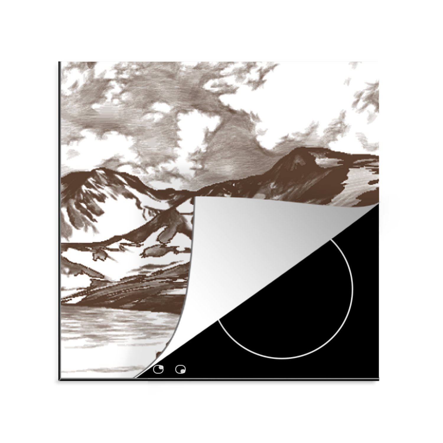 MuchoWow Herdblende-/Abdeckplatte Berg - Meer - Strand, Vinyl, (1 tlg), 78x78 cm, Ceranfeldabdeckung, Arbeitsplatte für küche