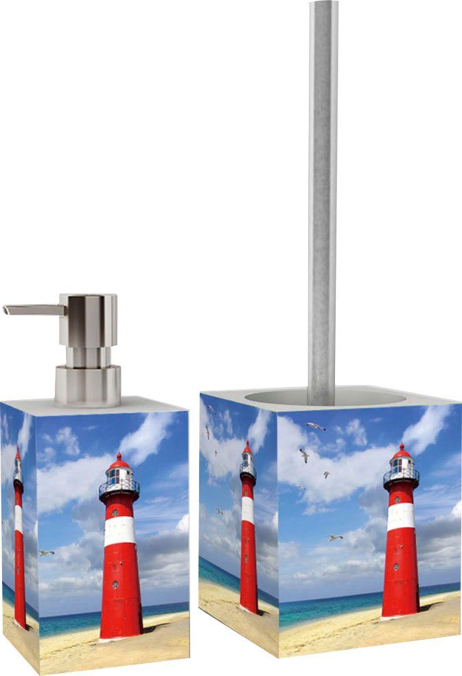 Sanilo Badaccessoire-Set Leuchtturm, Kombi-Set, 2 tlg., modernes Design, kräftige farben, hochwertiges Material