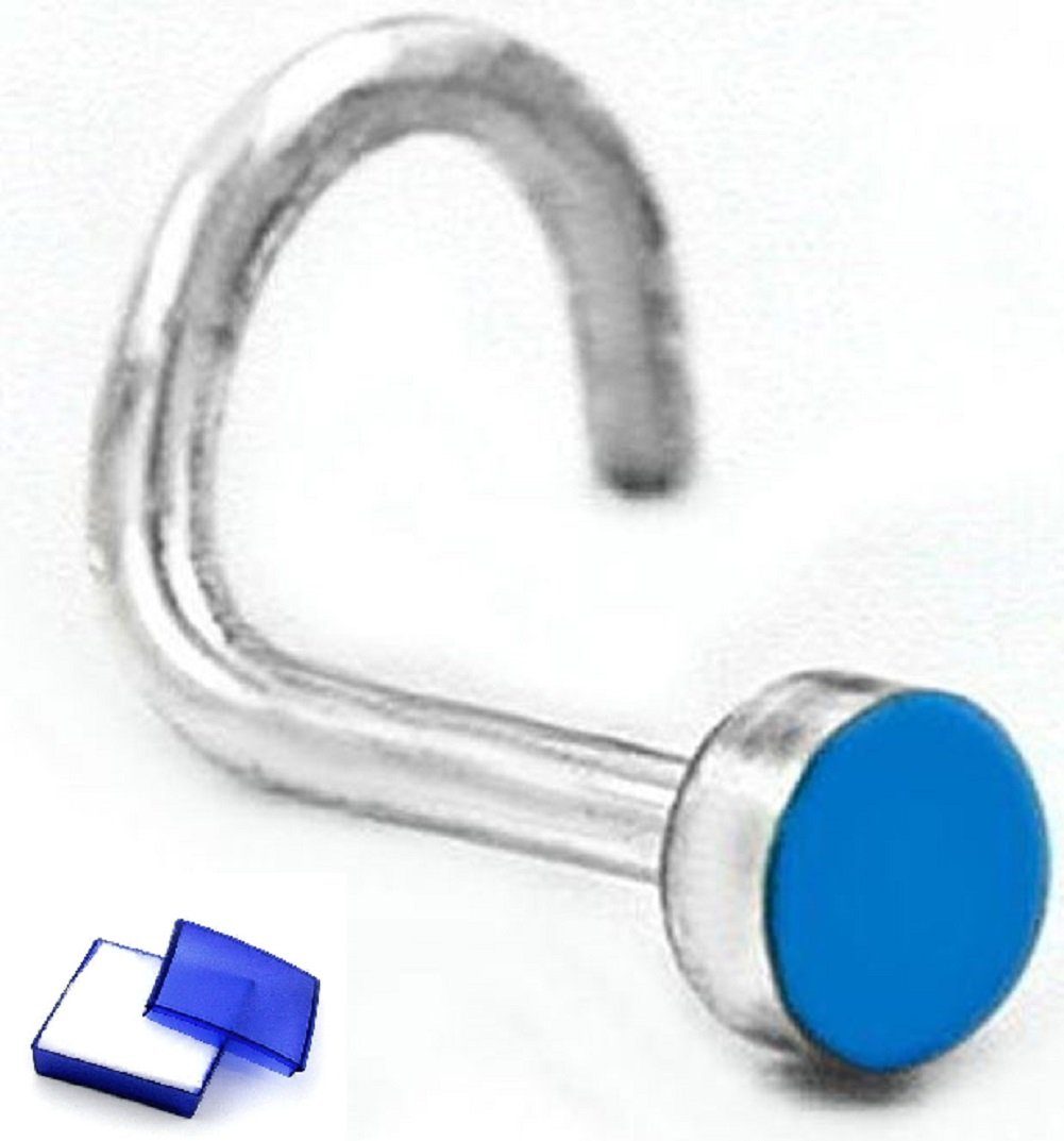 unbespielt Nasenpiercing Piercing Nasenstecker blau Email Hacken 2,5 mm 925 Silber inklusive Schmuckbox, Silberschmuck für Damen