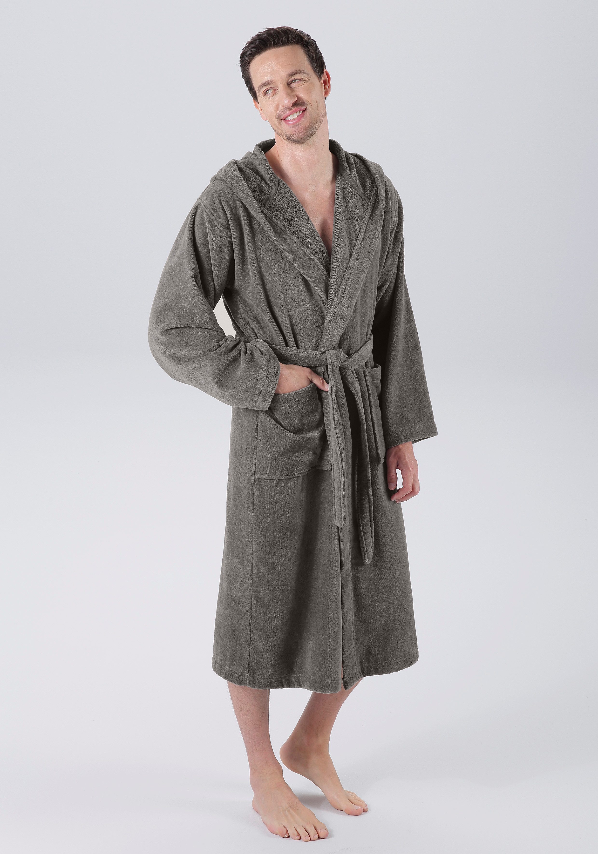 OTTO home Unisex-Bademantel Regona, Hotelbademantel, Morgenmantel, Standardlänge & Überlänge, Langform, Veloursfrottier, Kapuze, Gürtel, Damen & Herren, mit Tas – Bild 4 von 5