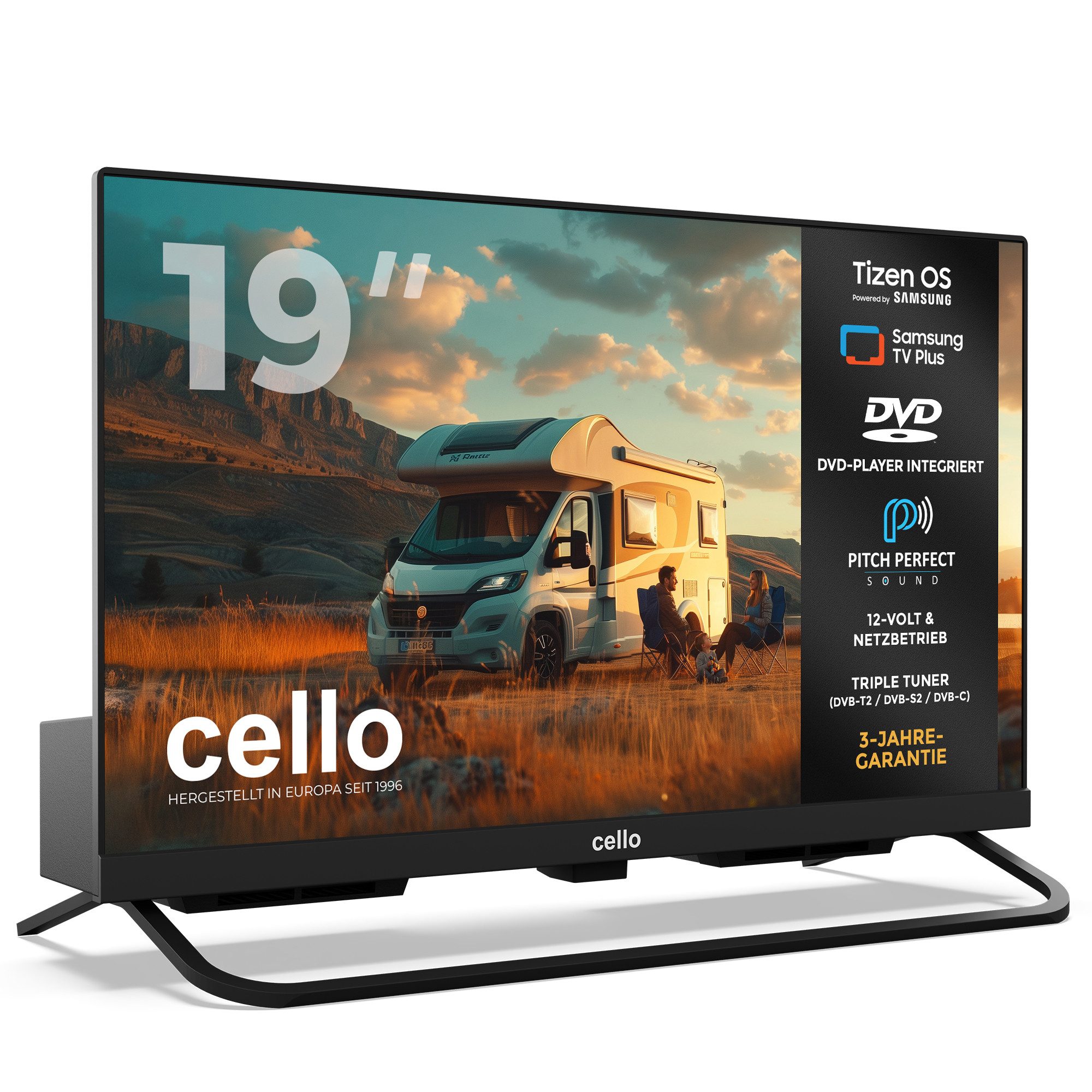 Cello CTrav-19TZ LED-Fernseher (48,26 cm/19 Zoll, HD, WLAN, Smart-TV, Smart Tizen OS powered by Samsung, Pitch Perfect Sound™, Triple Tuner)