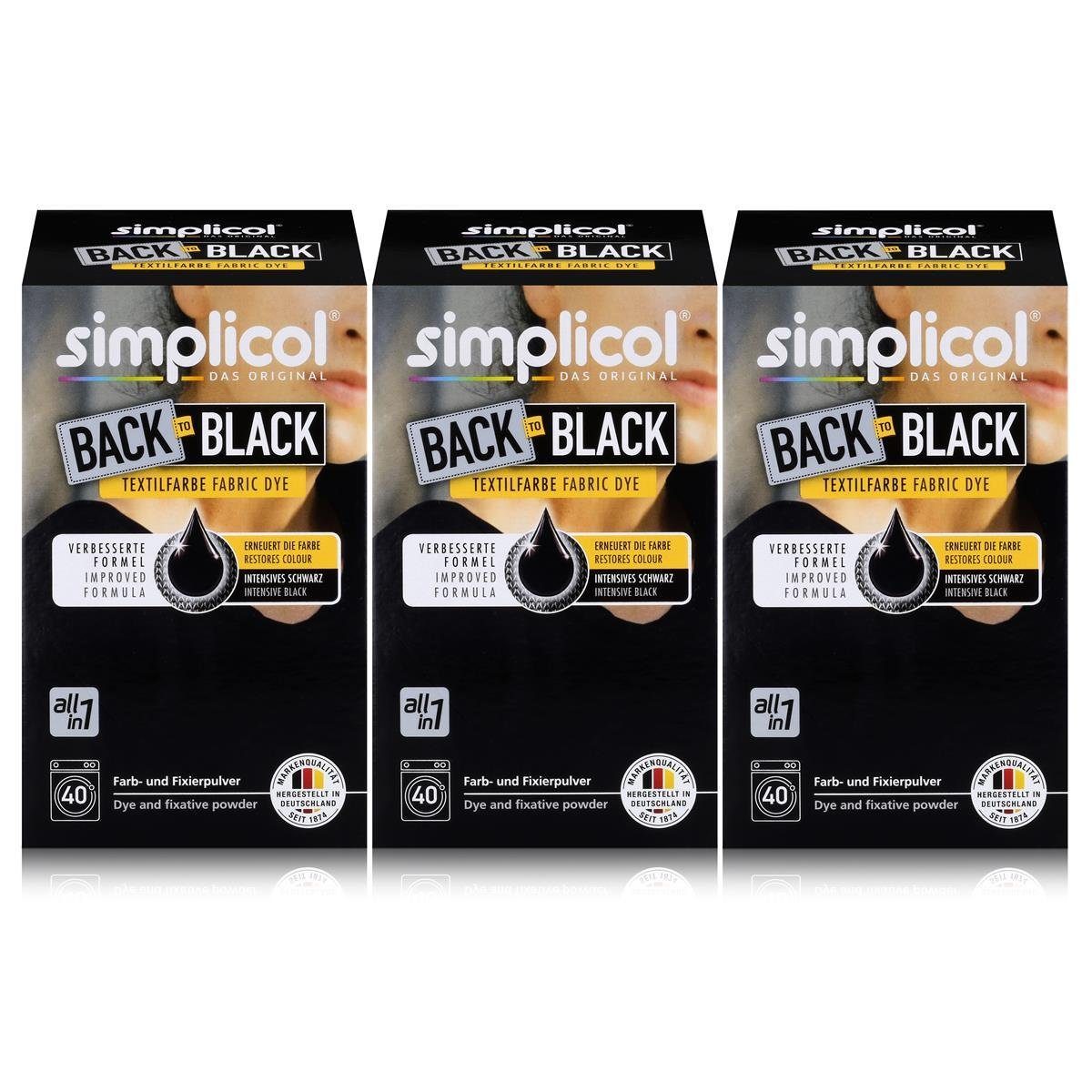 simplicol Textilfarbe Simplicol Textilfarbe Back to Black 400g - Erneuert die Farbe (3er Pac