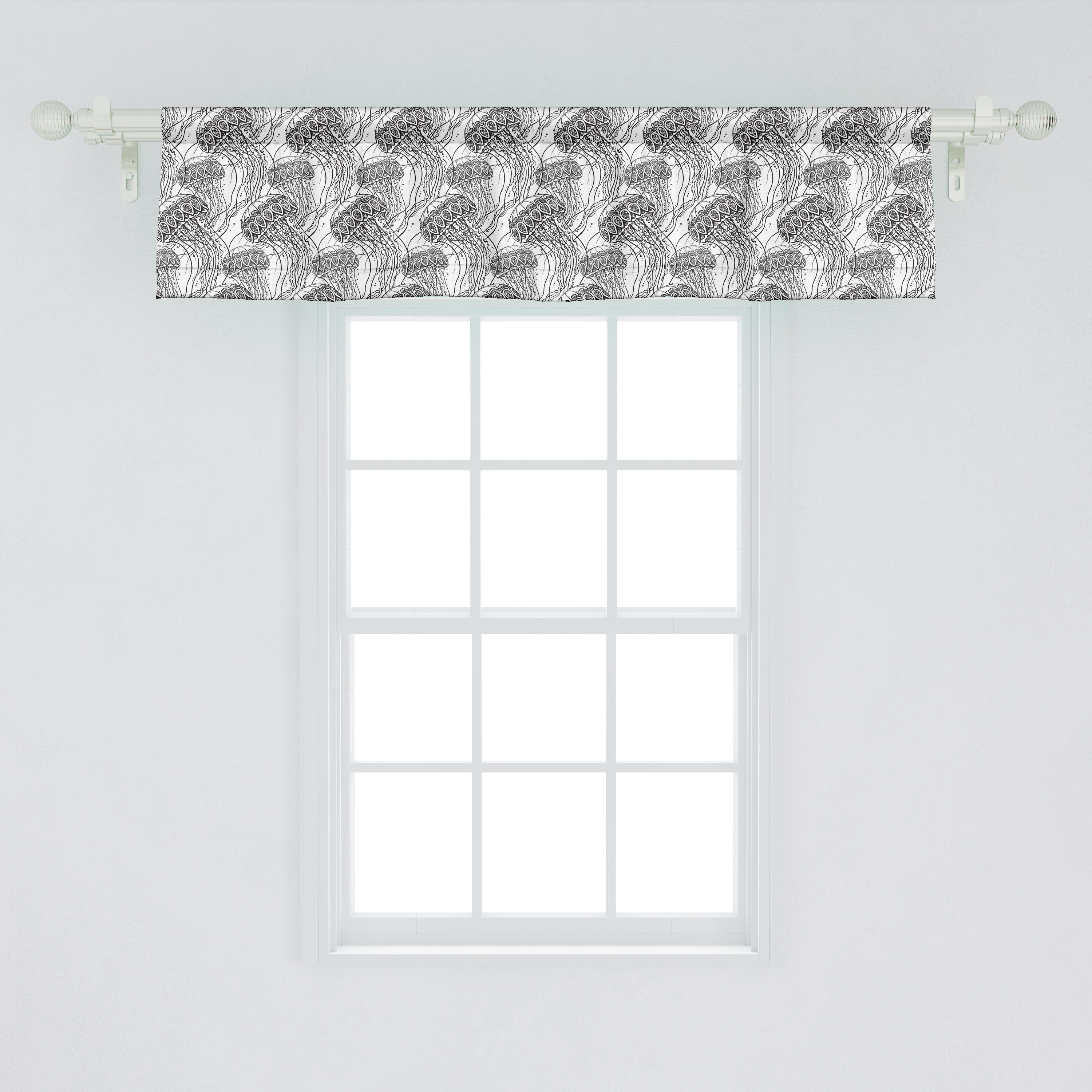 Creature Scheibengardine Microfaser, Dekor Schlafzimmer Vorhang Abakuhaus, Stangentasche, Ozean für Zentangle mit Qualle Volant Küche