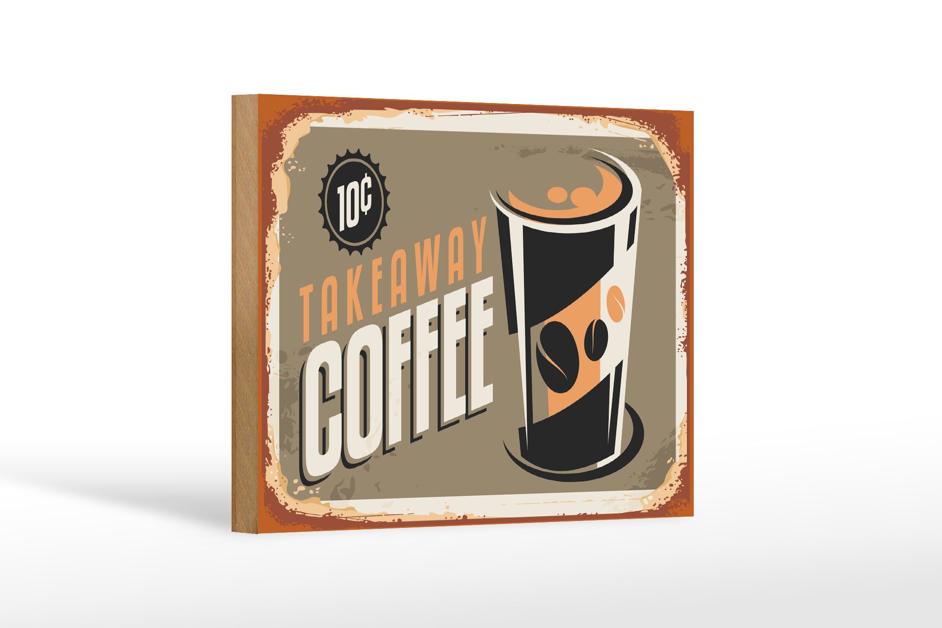 Holzbild Kaffee 18x12 cm Retro Coffee takeaway